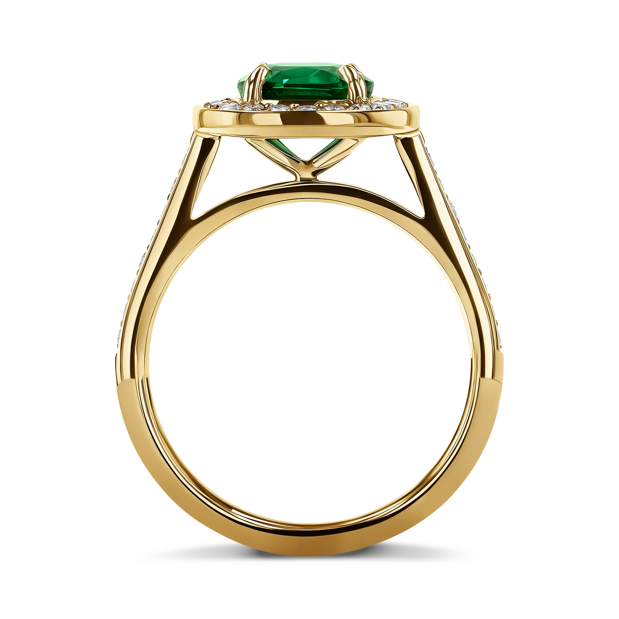 Emerald and diamond cluster ring Cushion modern cut, Claw set_3