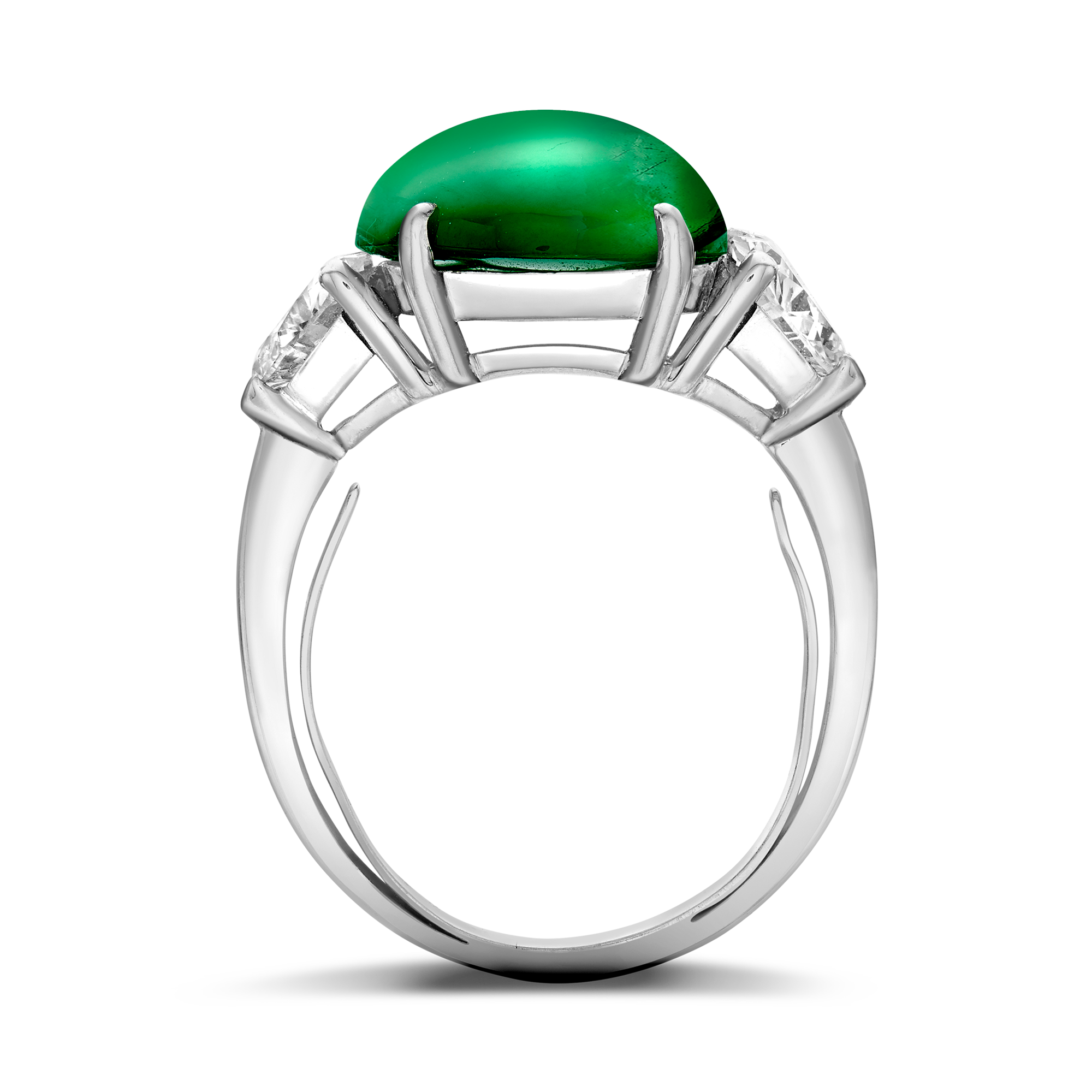 Jade and Heart Diamond Ring Oval Cabochon and Heart Cut, Claw Set_3
