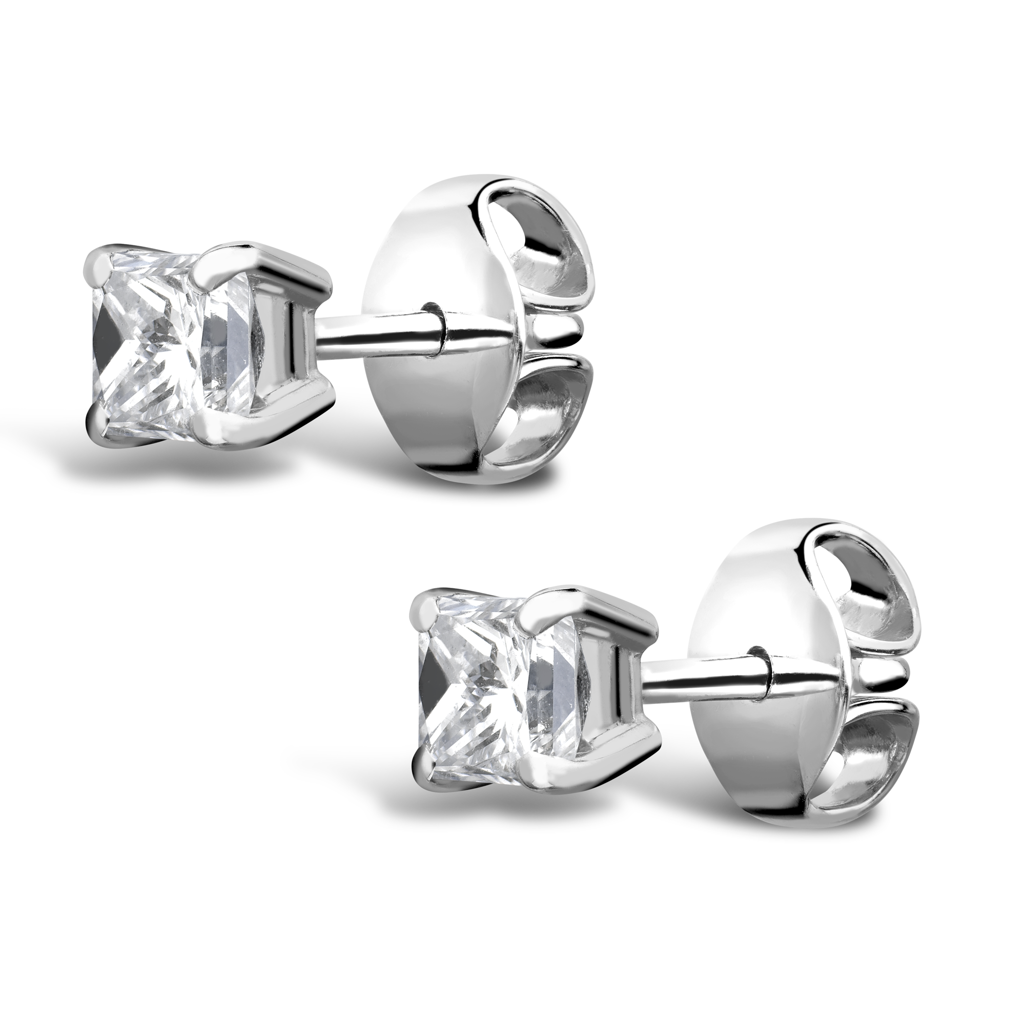 Princess Cut Diamond Stud Earrings Princess Cut, Claw Set_2