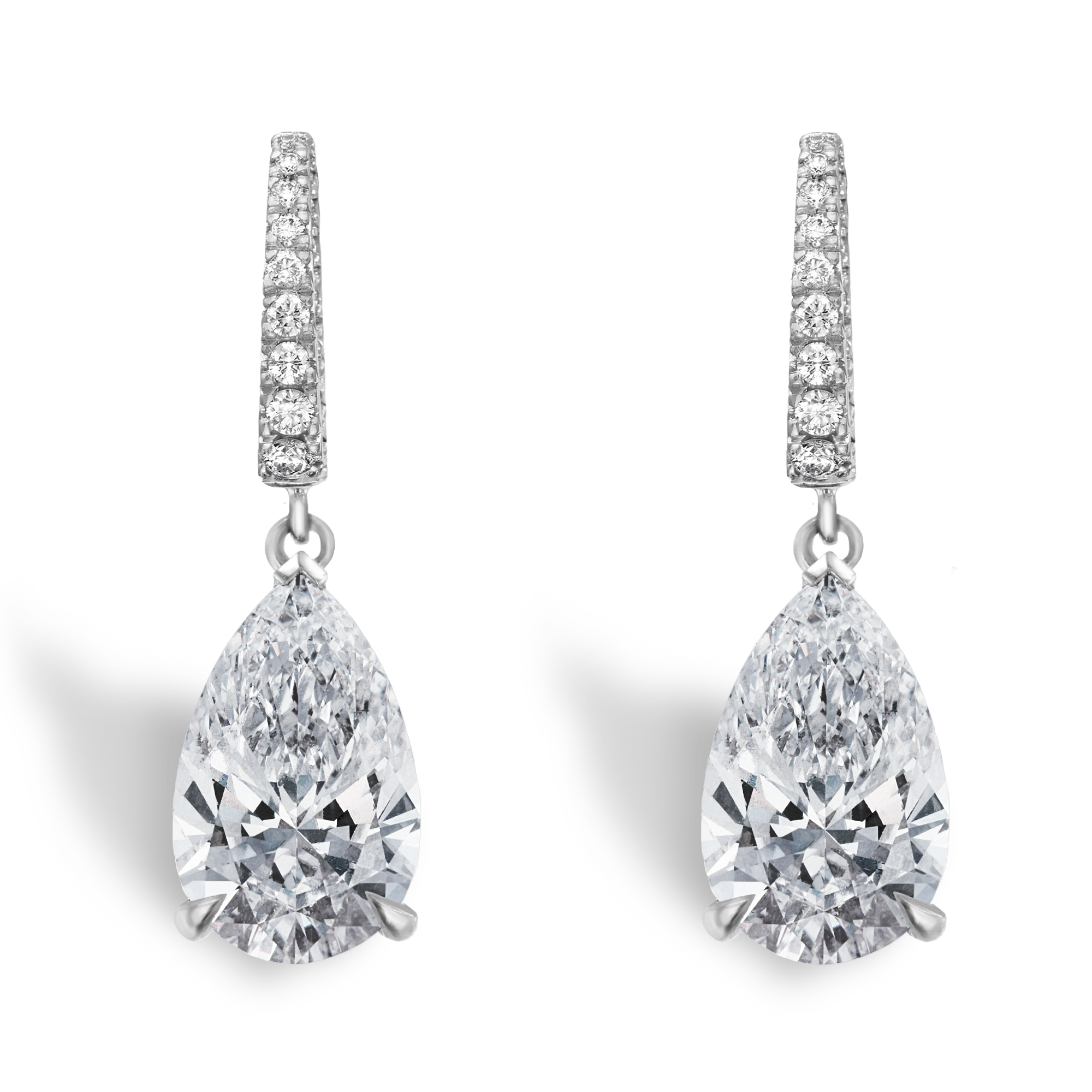 Diamond Three Claw Drop Earrings with Diamond Hoop Tops Pearshape Cut, Three Claw_1