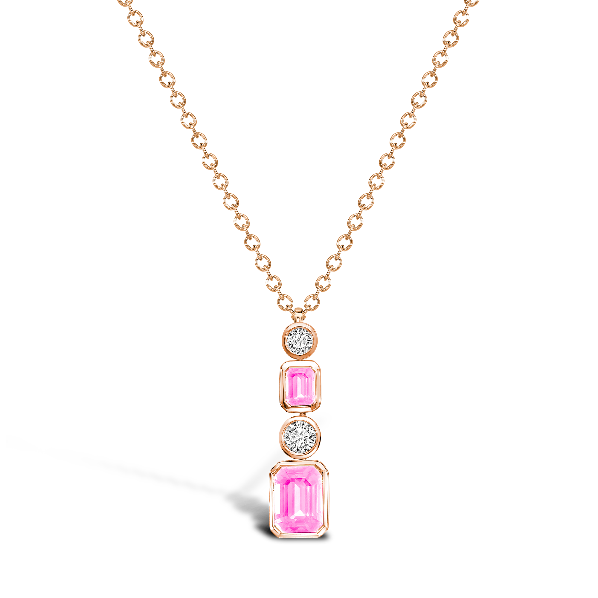 Emerald Cut Pink Sapphire Drop Pendant Emerald Cut with Brilliant Cut Diamonds_1