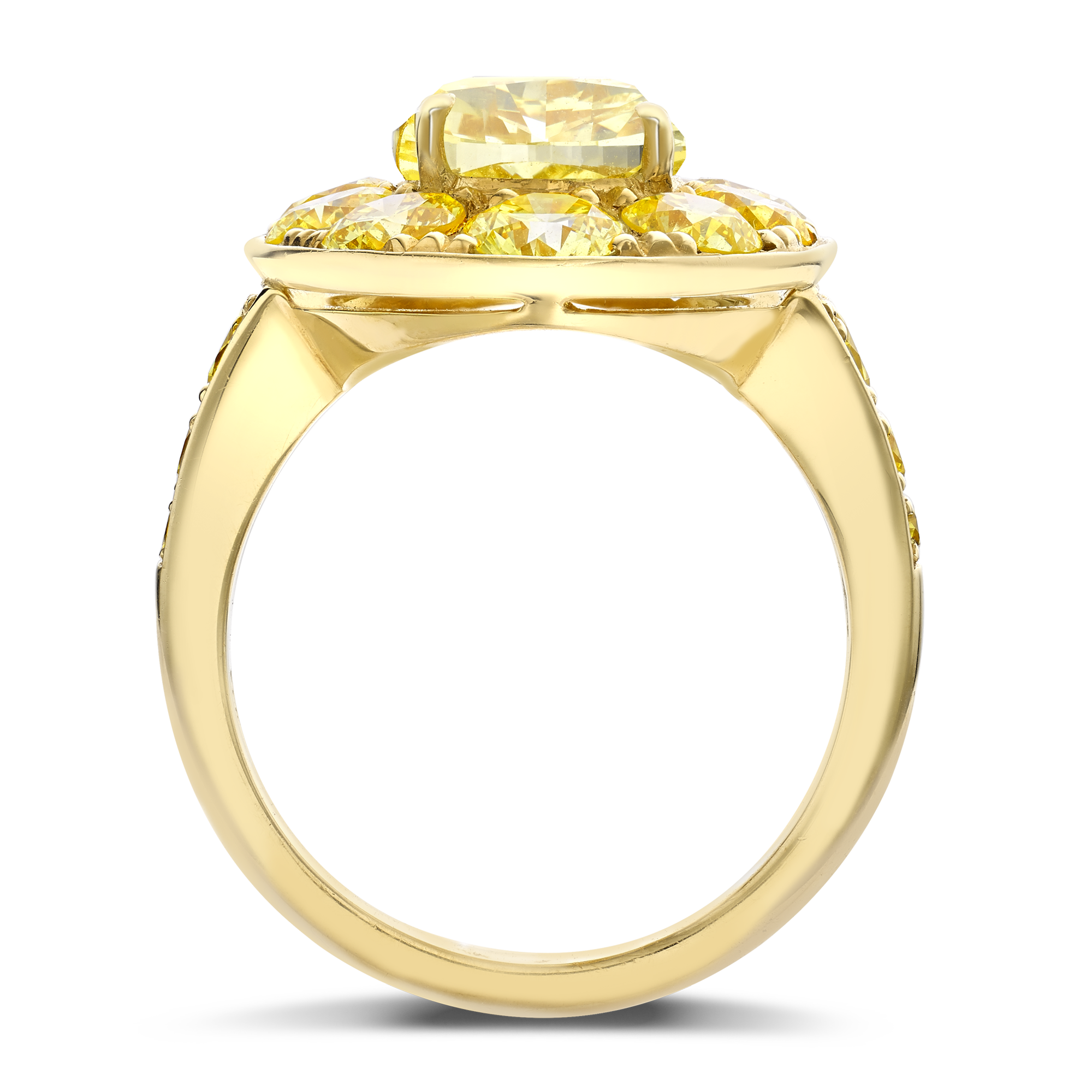 Masterpiece 3.47ct Fancy Vivid Yellow Diamond Cluster Ring Oval Cut, Claw Set_3