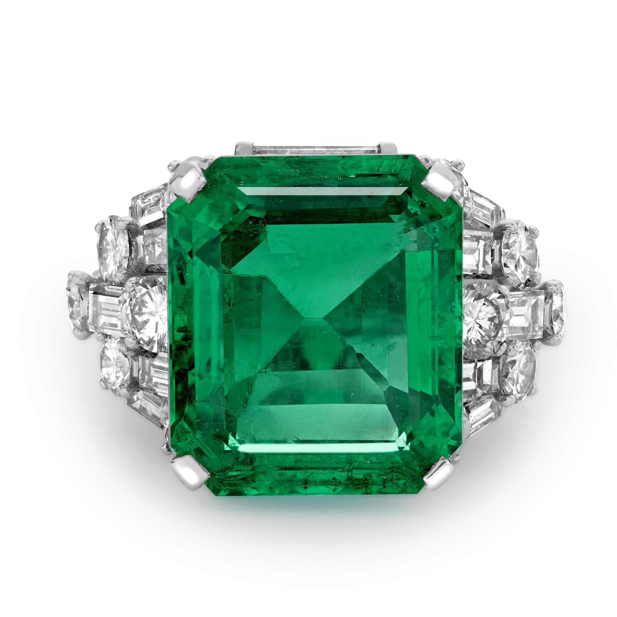 Oscar Heyman Colombian Emerald & Diamond Cocktail Ring Emerald, Brilliant & Baguette Cut, Claw Set_2