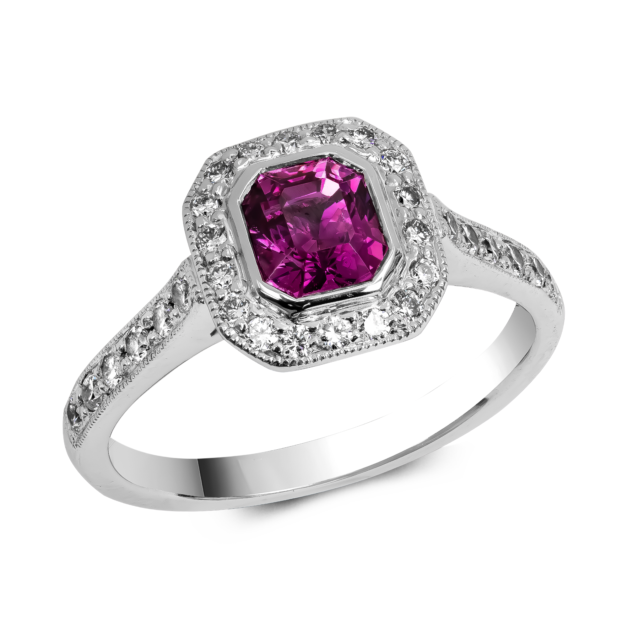 Octagonal Cut Pink Sapphire and diamond Cluster Ring Octagonal Cut, Rubover Set_1