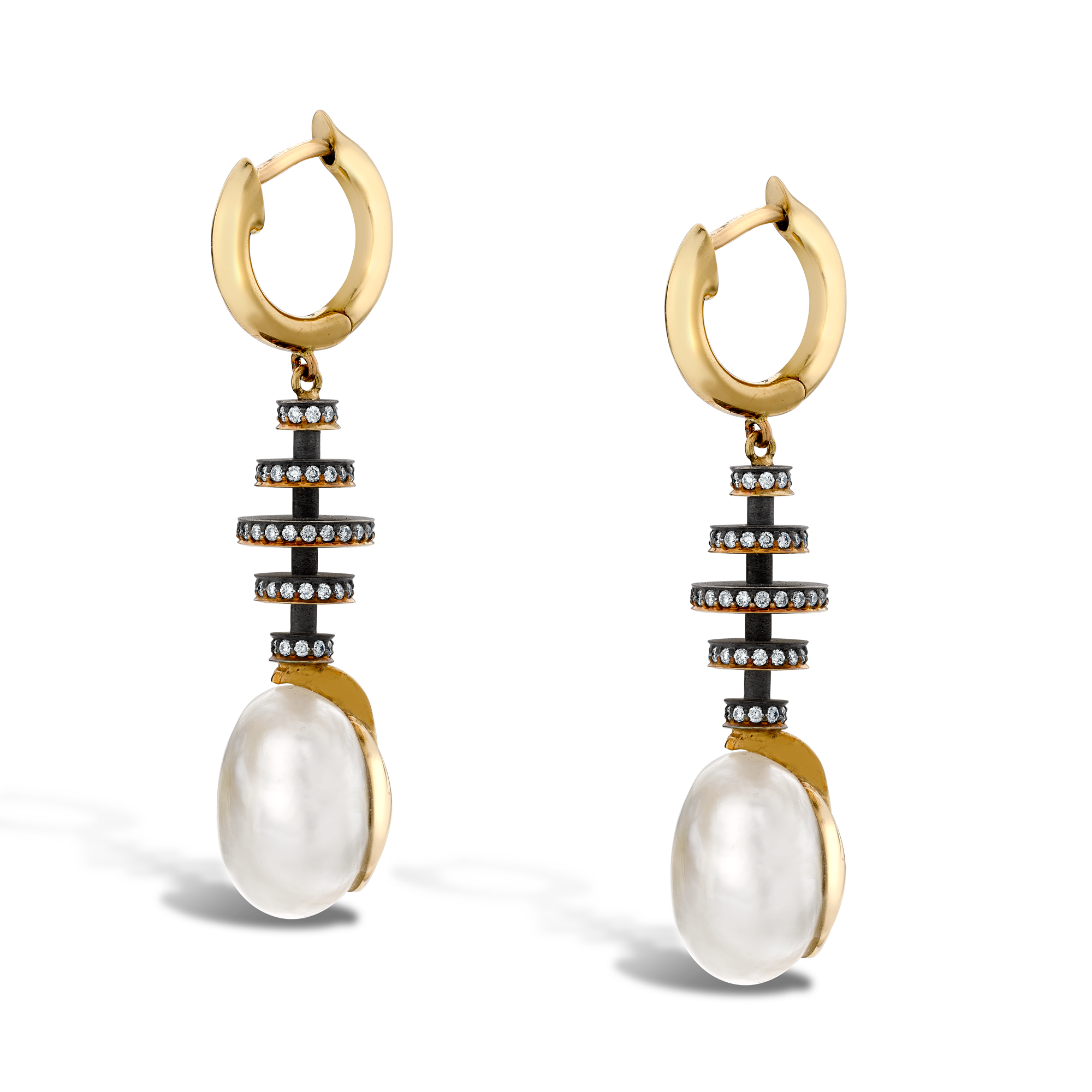 Natural Pearl & Diamond Drop Earrings Brilliant Cut, Grain Set_3