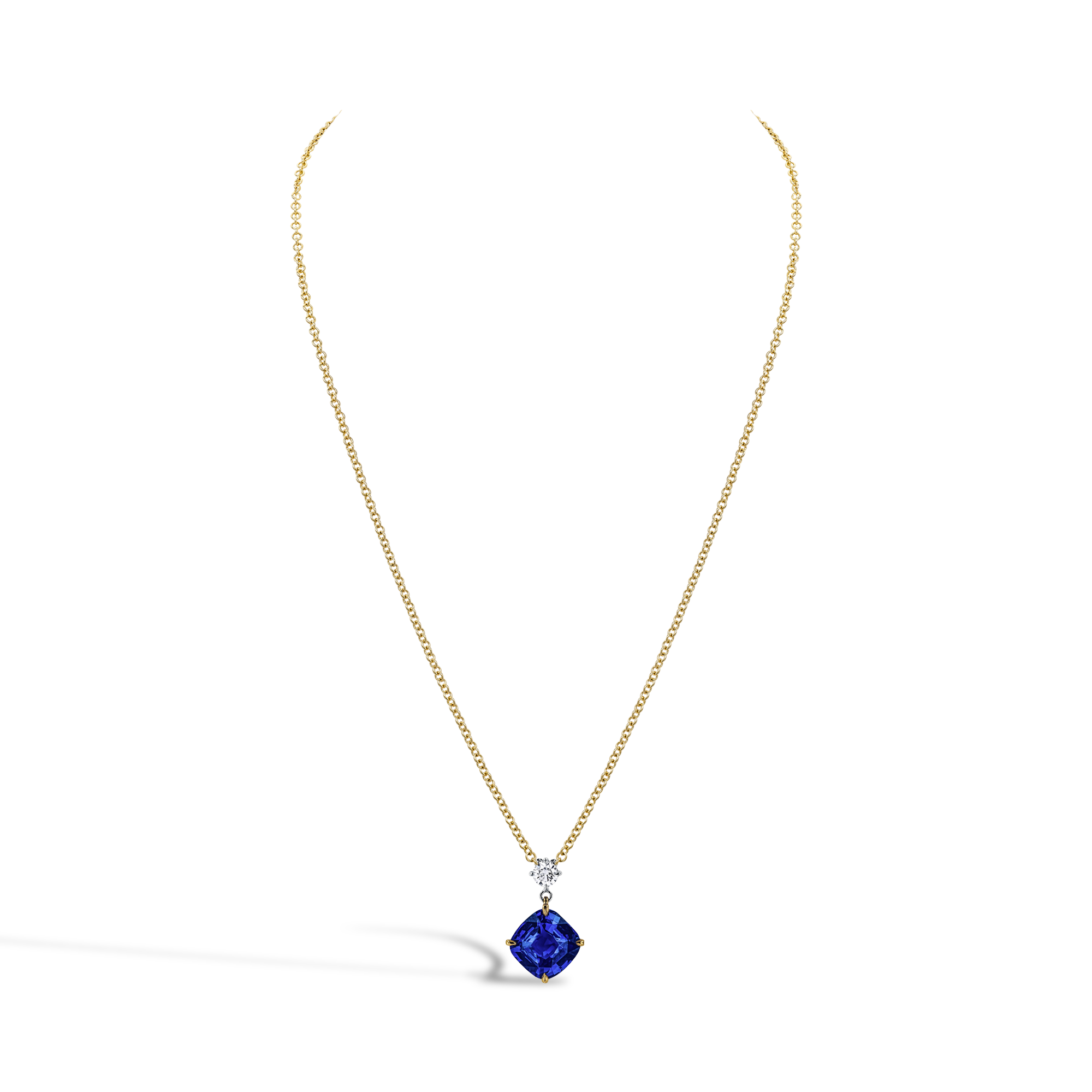 Madagascan 3.20ct Sapphire and Diamond Drop Pendant Cushion modern cut, Claw set_2