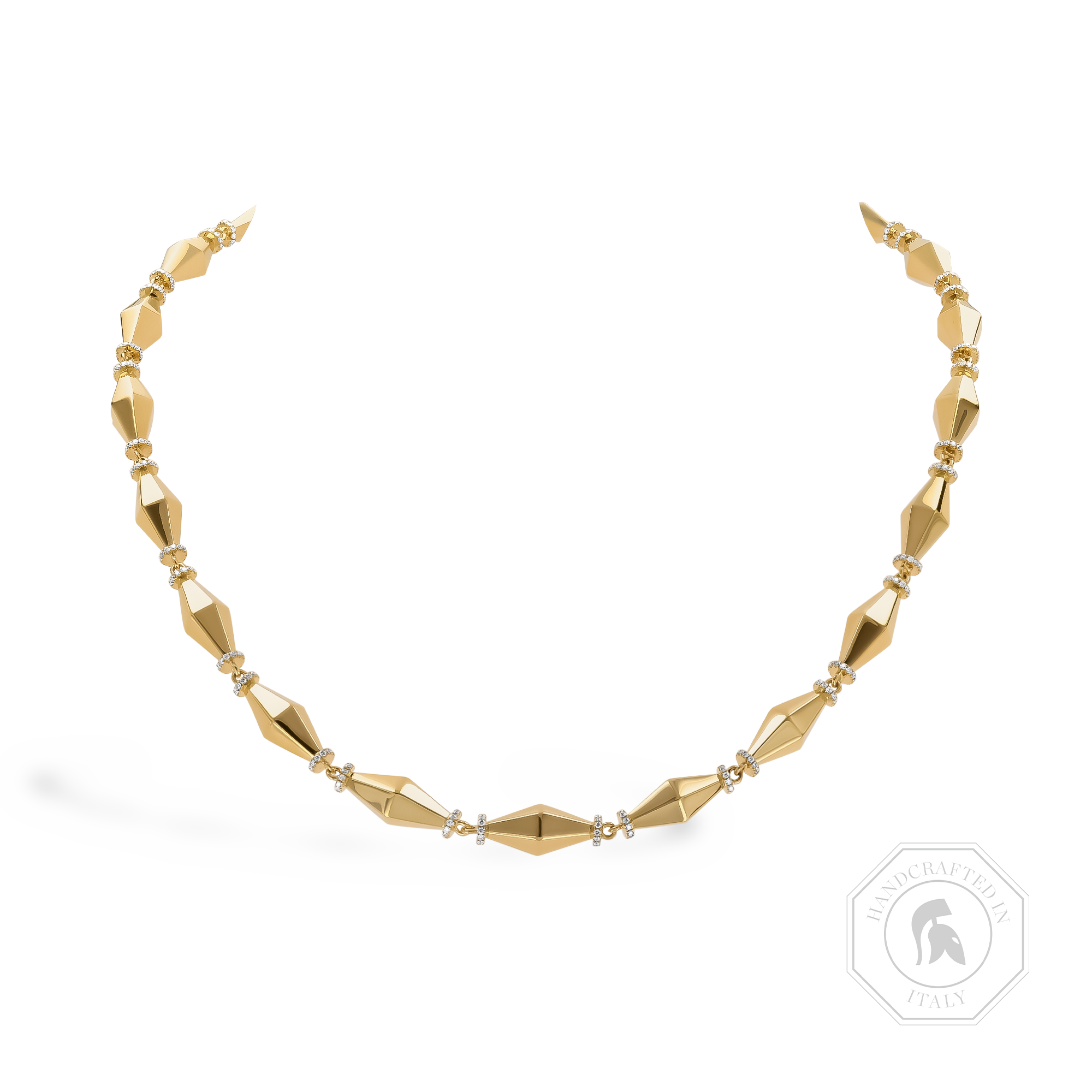 Cleopatra 1.87ct Diamond Gold Faceted Barrel Link Necklace Brilliant Cut, Pave Set_1