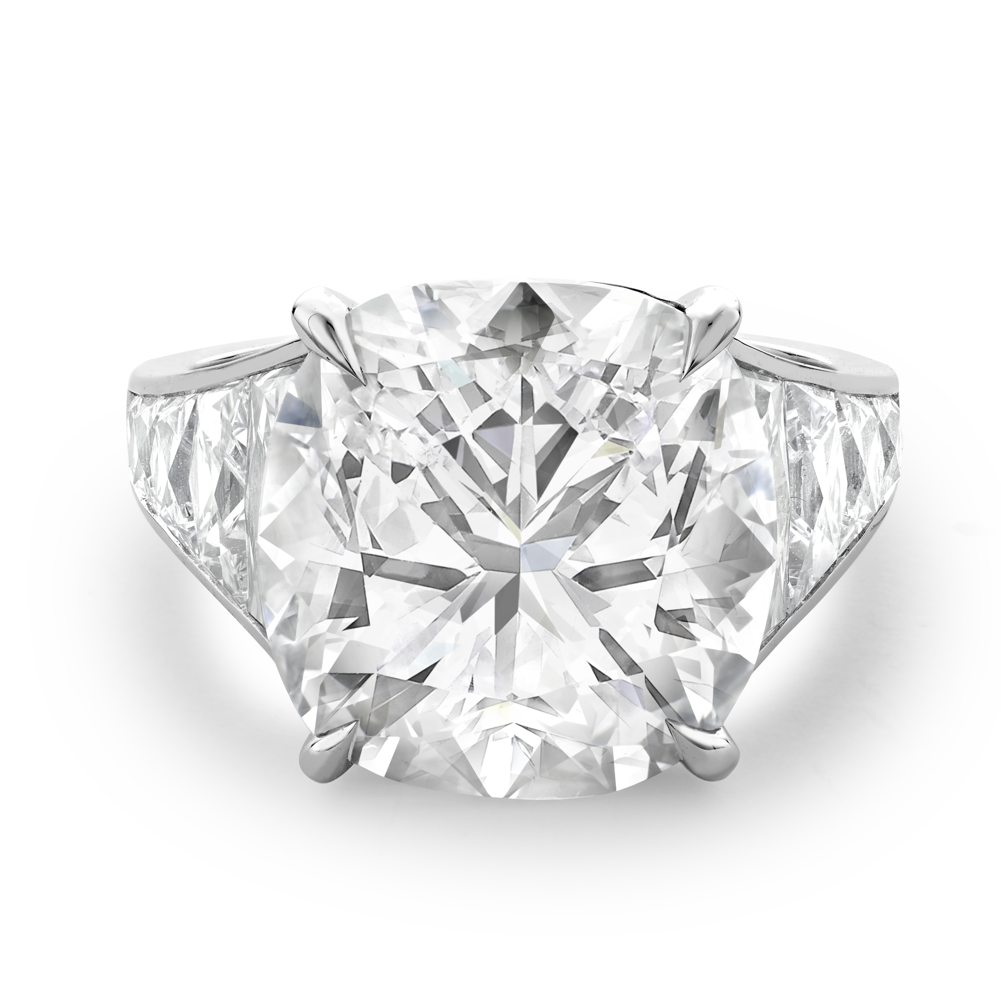 Masterpiece Pragnell Setting Diamond Ring with Tapered French Cut Diamond Shoulders Antique Cushion Cut, Four Claw Set, GIA Certified_2