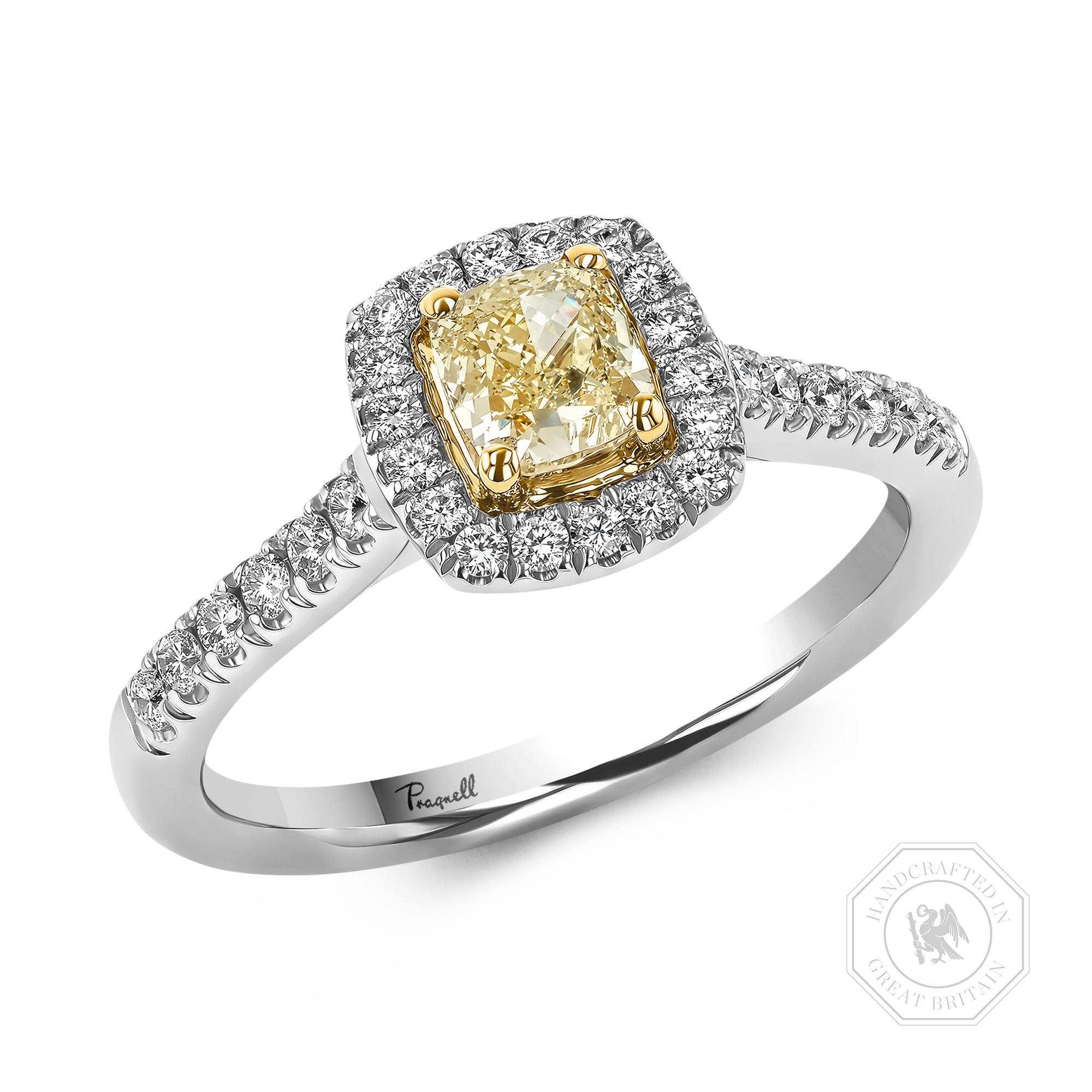 Celestial 0.46ct Cushion Cut Fancy Yellow Diamond Cluster Ring Cushion modern cut, Claw set_1
