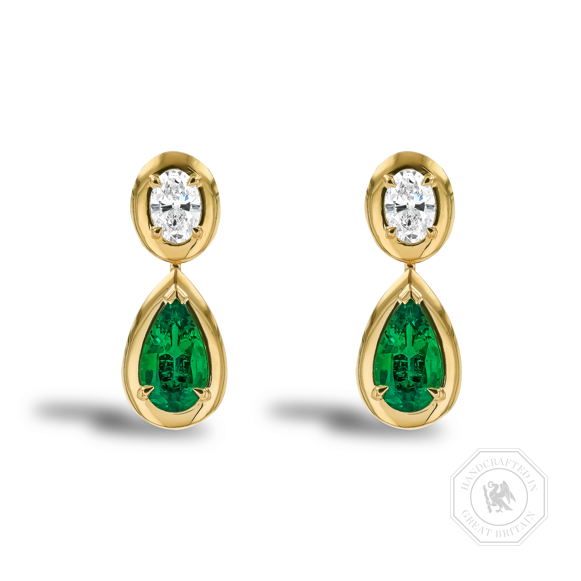 Skimming Stone Pear Shaped 2.62ct Emerald and Diamond Drop Earrings Pear Shape, Claw Set_1