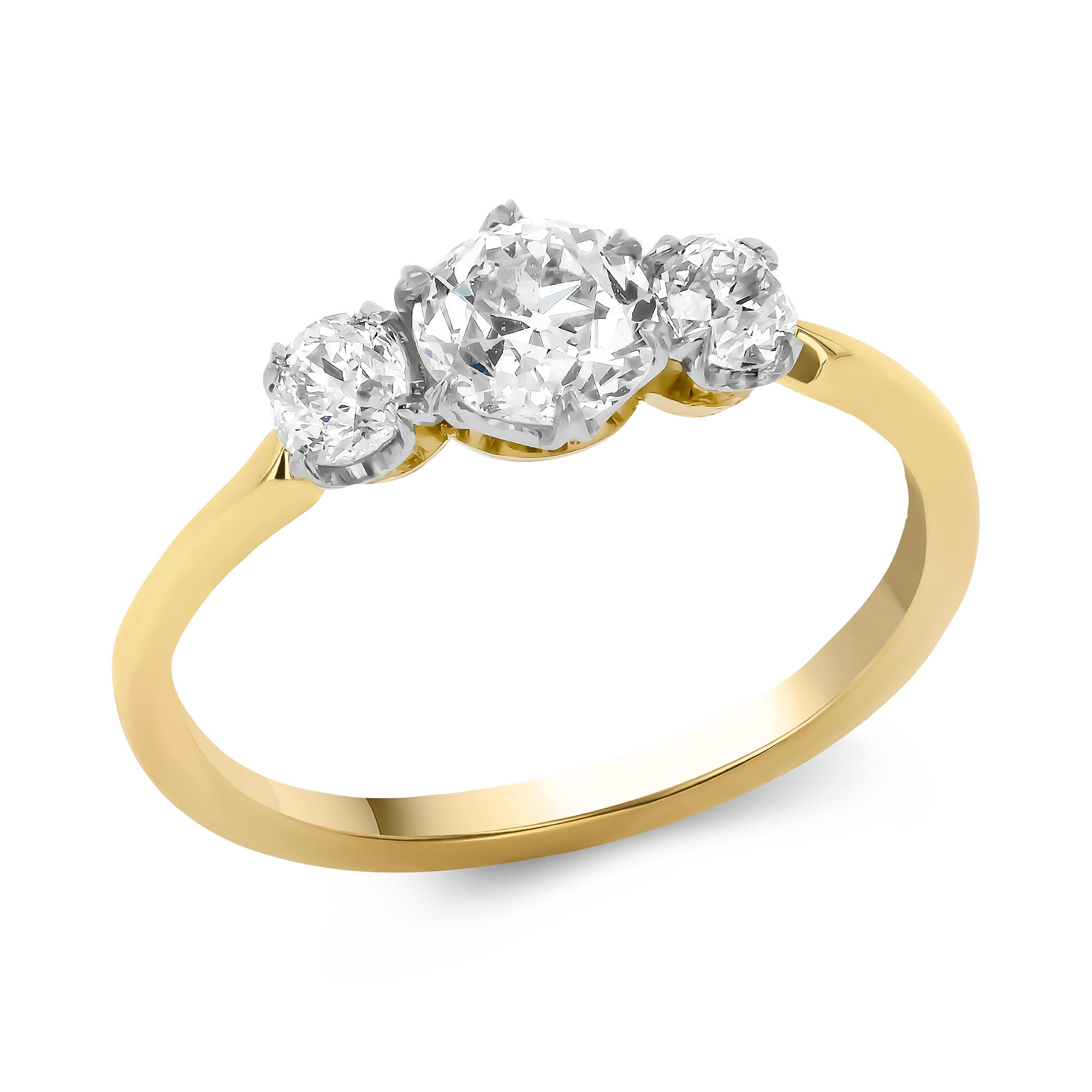 Old Cut 1.00ct Diamond Three Stone Ring Old European Cut, Claw Set_1