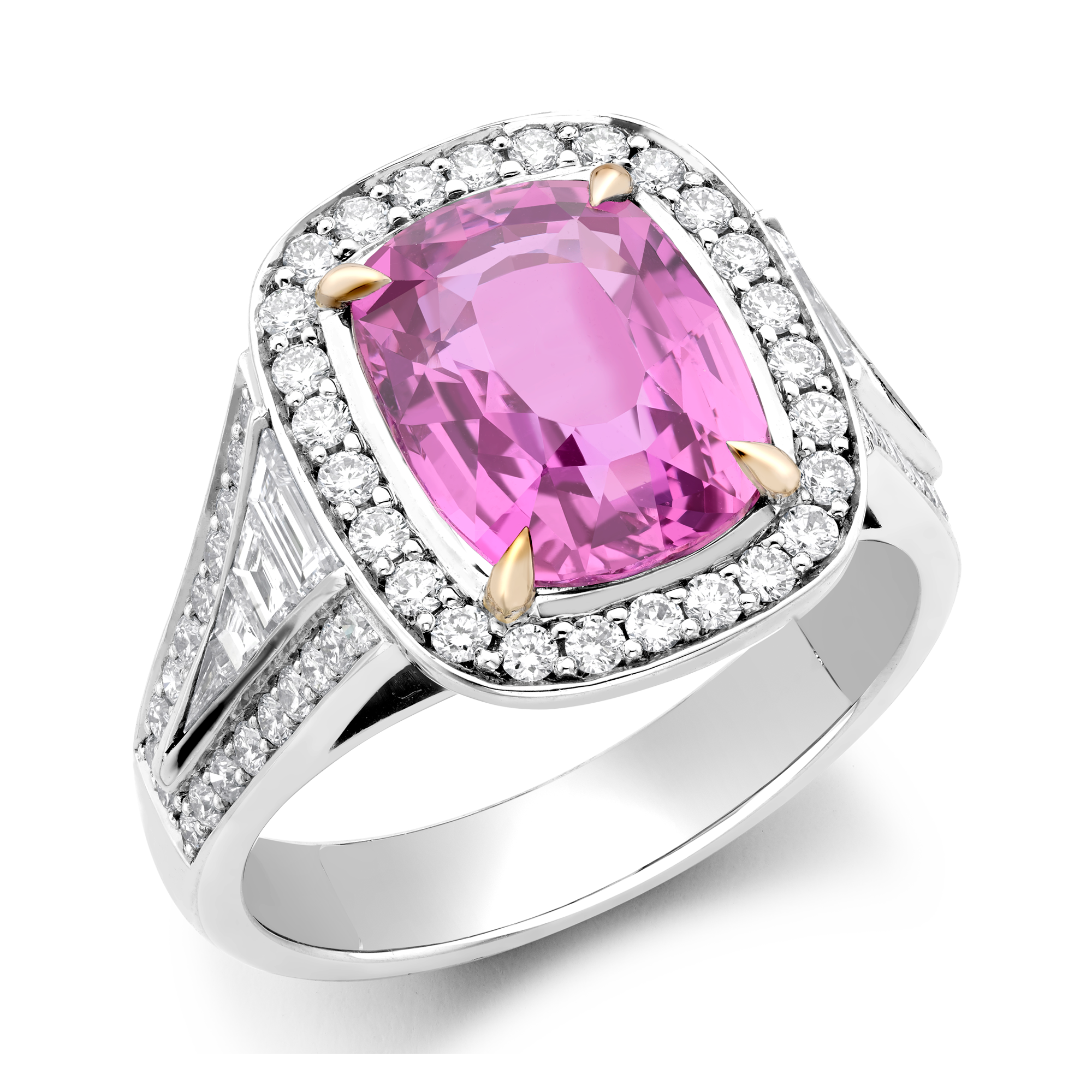 Pink Sapphire and Diamond Cluster Ring Cushion & Brilliant Cut, Claw & Channel Set_1