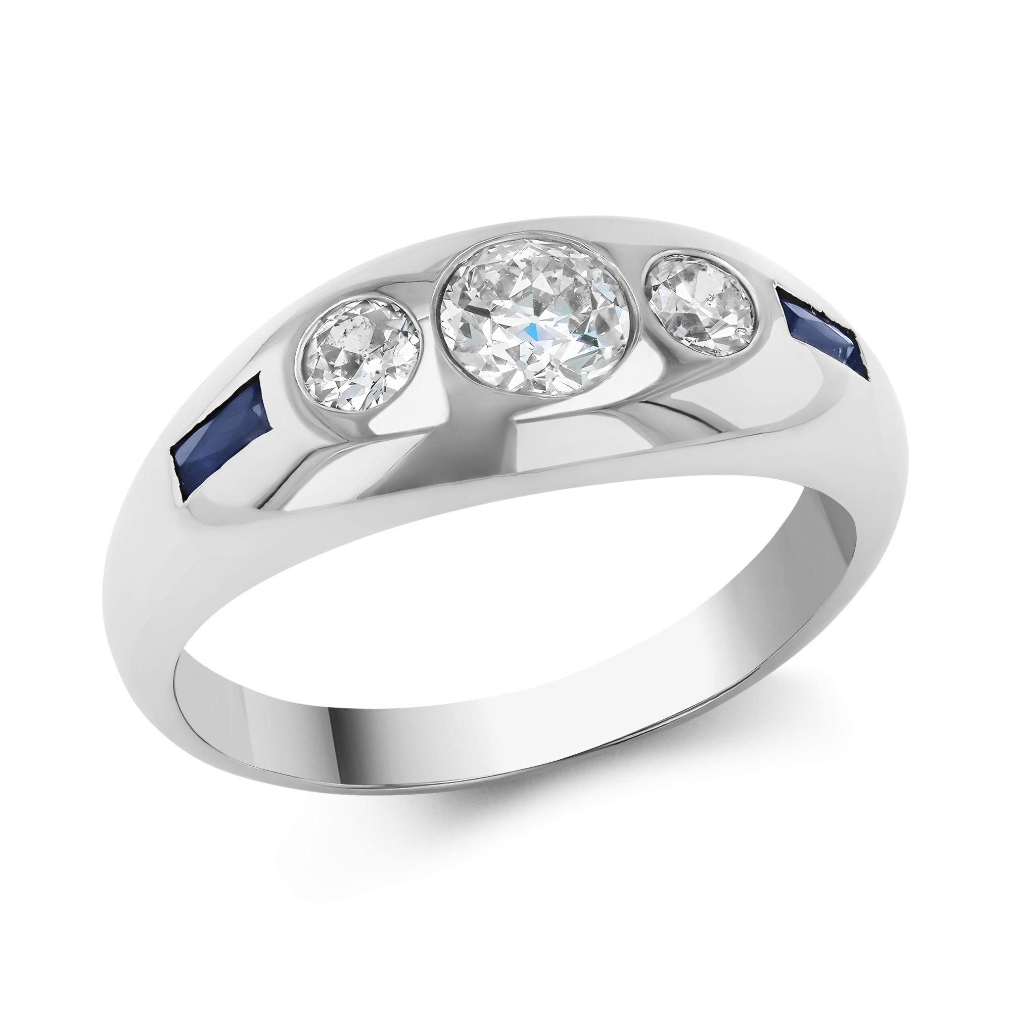 Art Deco Old European Cut 1.13ct Diamond and Sapphire Ring Old European Cut, Gypsy Set_1