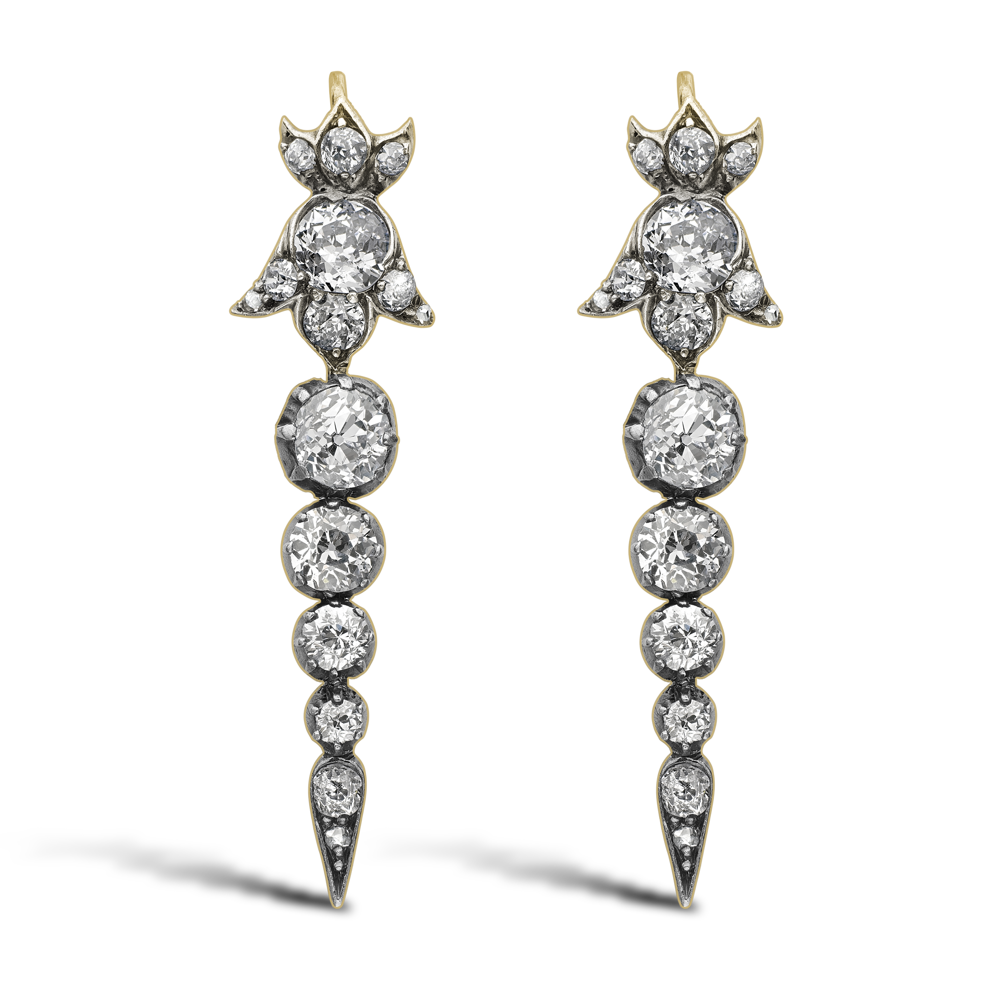 Victorian Articulated Diamond Drop Earrings Old Cut, Claw Set_1