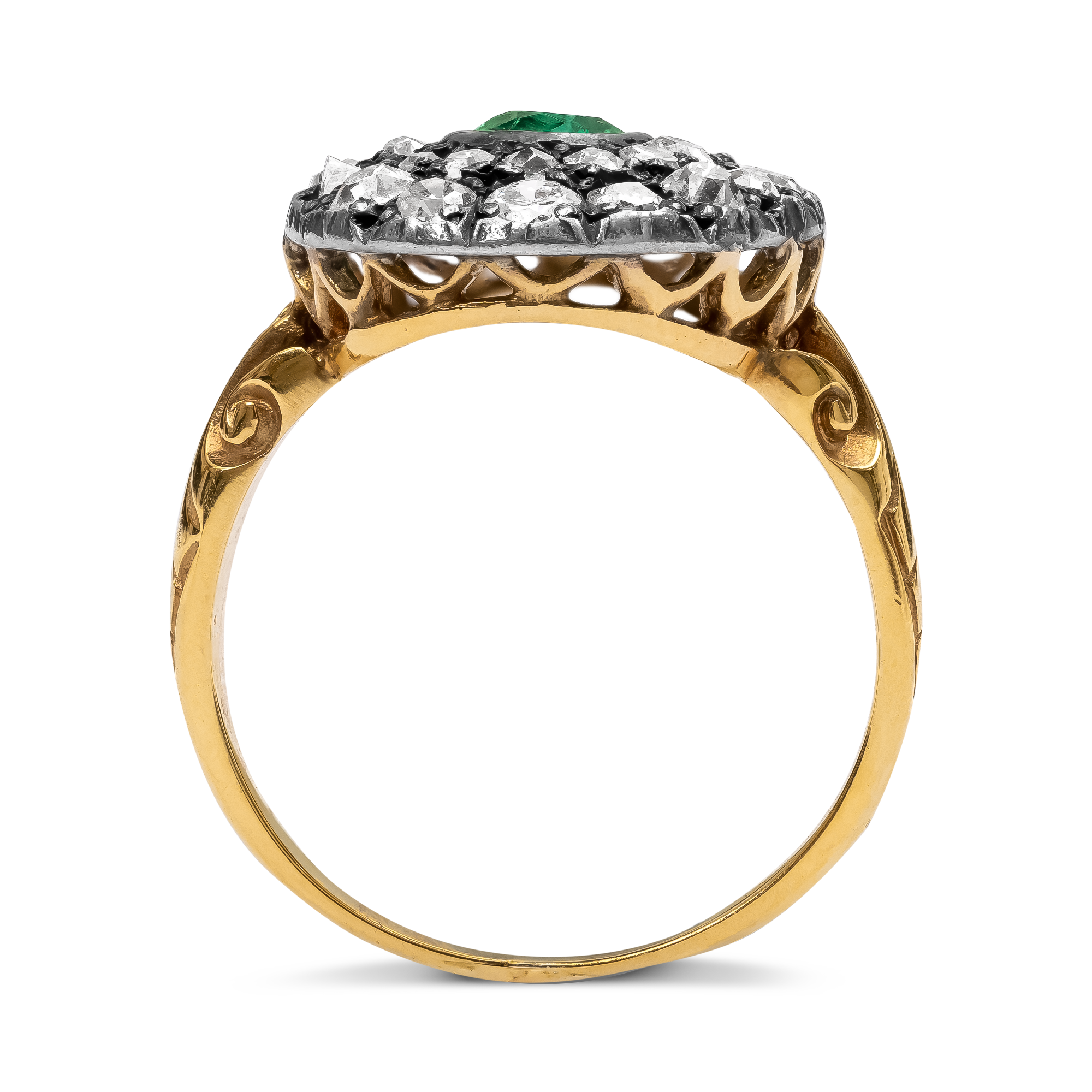 Victorian Oval Cut 0.60ct Emerald and Diamond Cluster Ring Oval Cut, Rubover Set_3