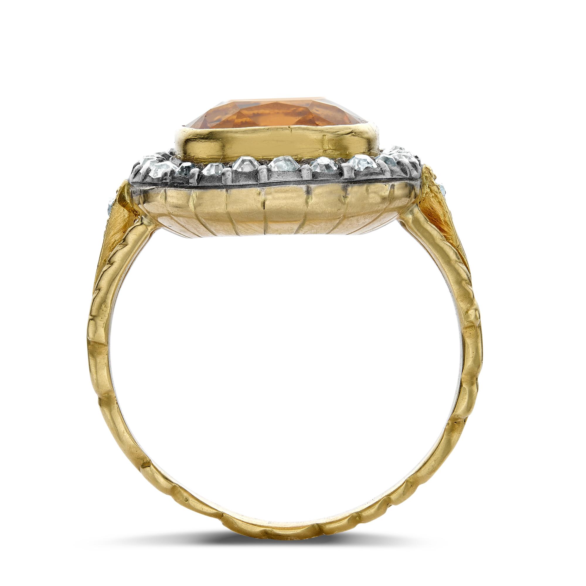 Victorian Cushion Shaped Orange Topaz Ring with Diamond Surround Antique Cushion & Old Cut, Rubover Set_3