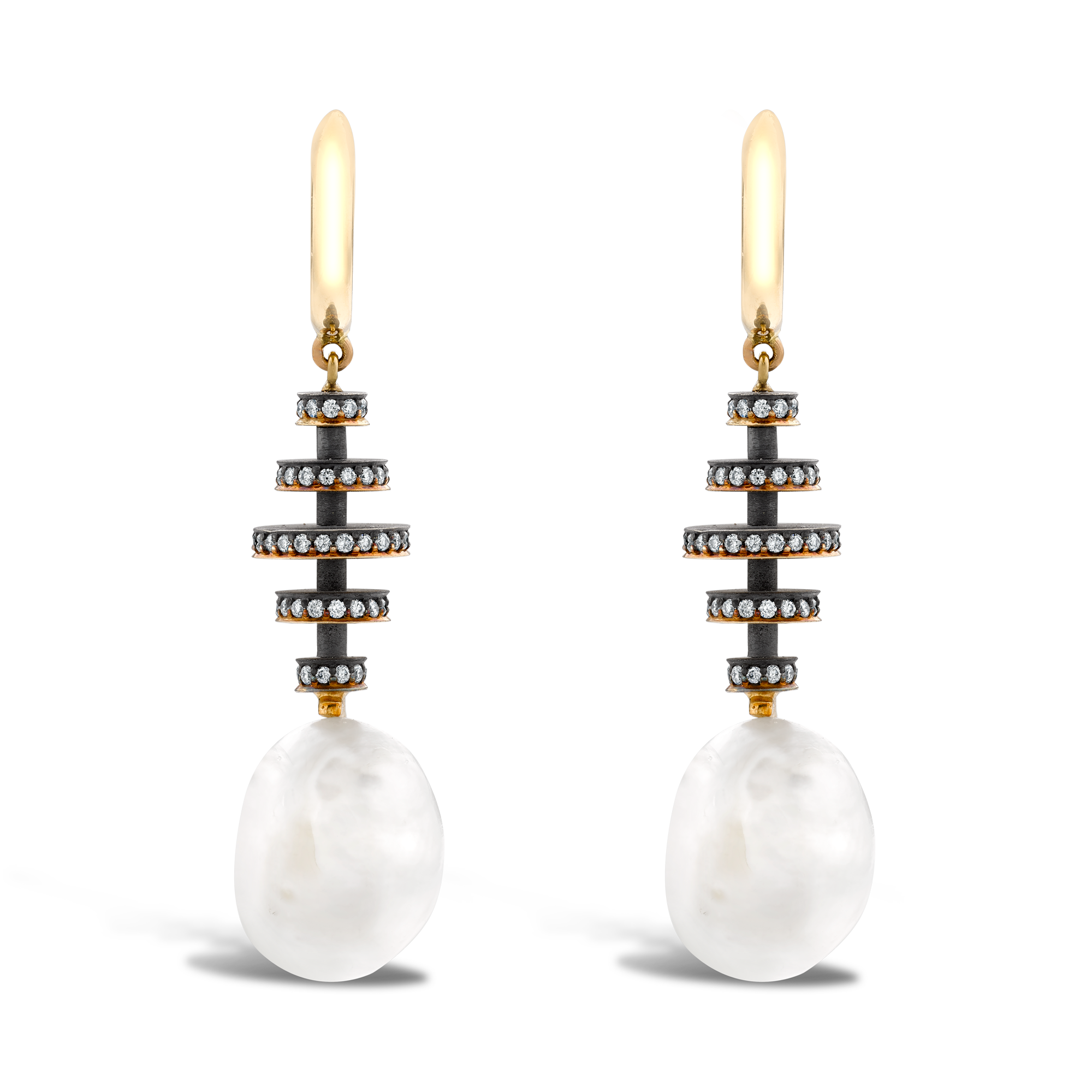 Natural Pearl & Diamond Drop Earrings Brilliant Cut, Grain Set_2