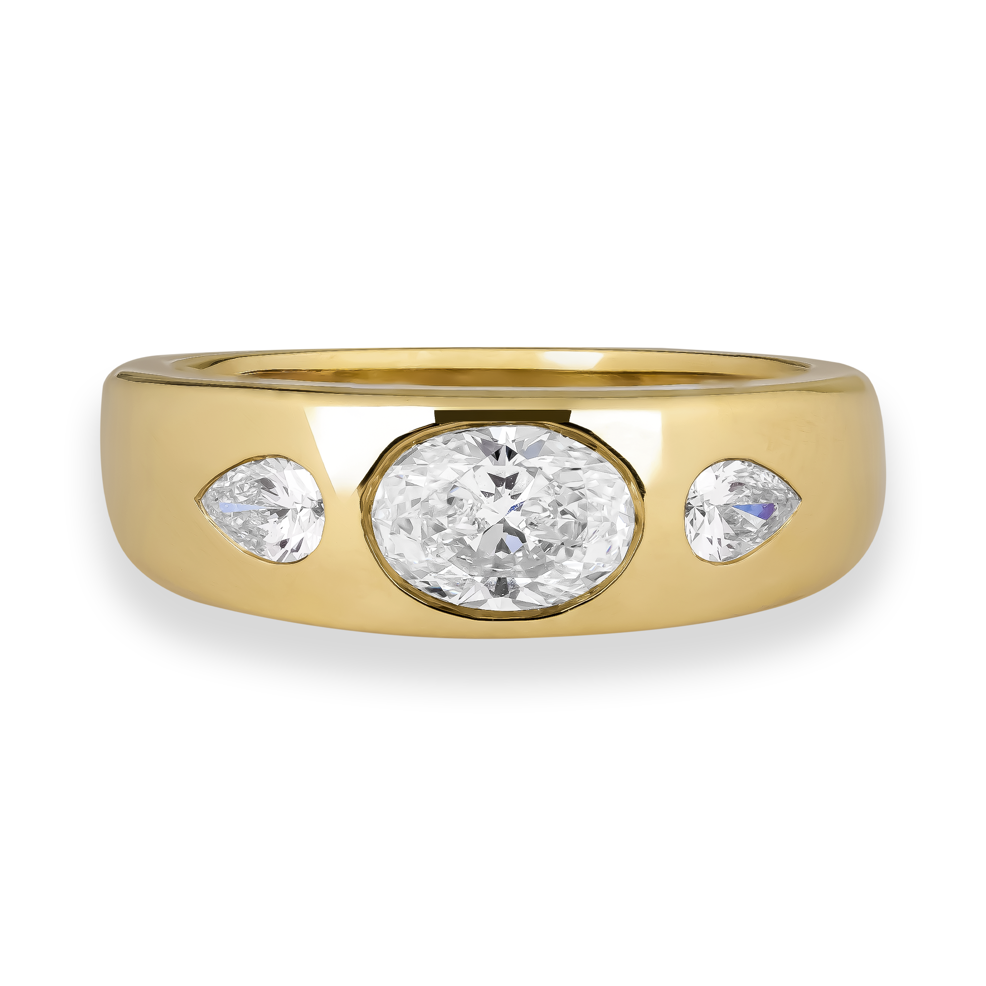 Stellar Oval Cut Diamond Three Stone Ring Oval Cut, Rubover Set_2