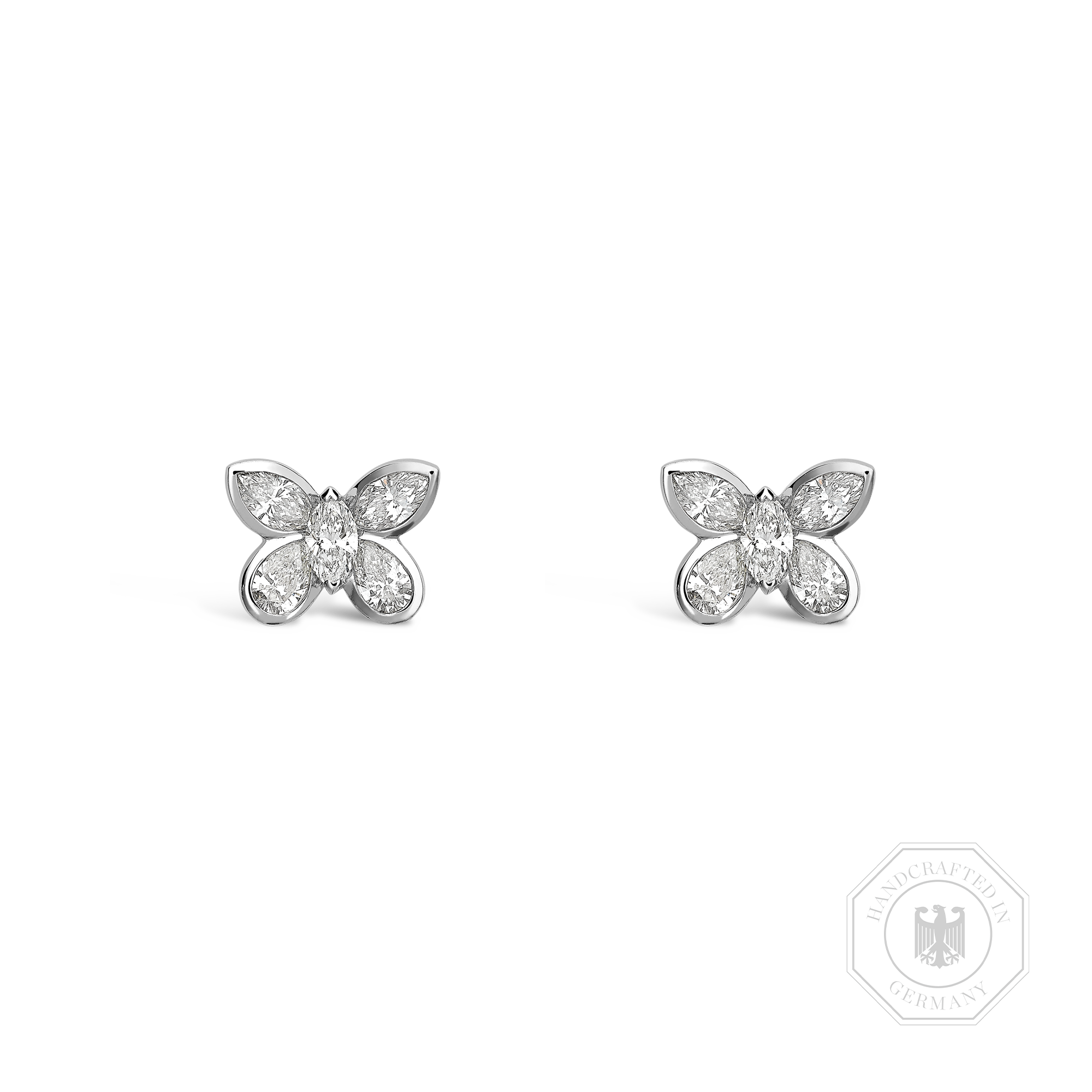 Butterfly Diamond Stud Earrings Pear and Marquise Cut, Rubover Set_1