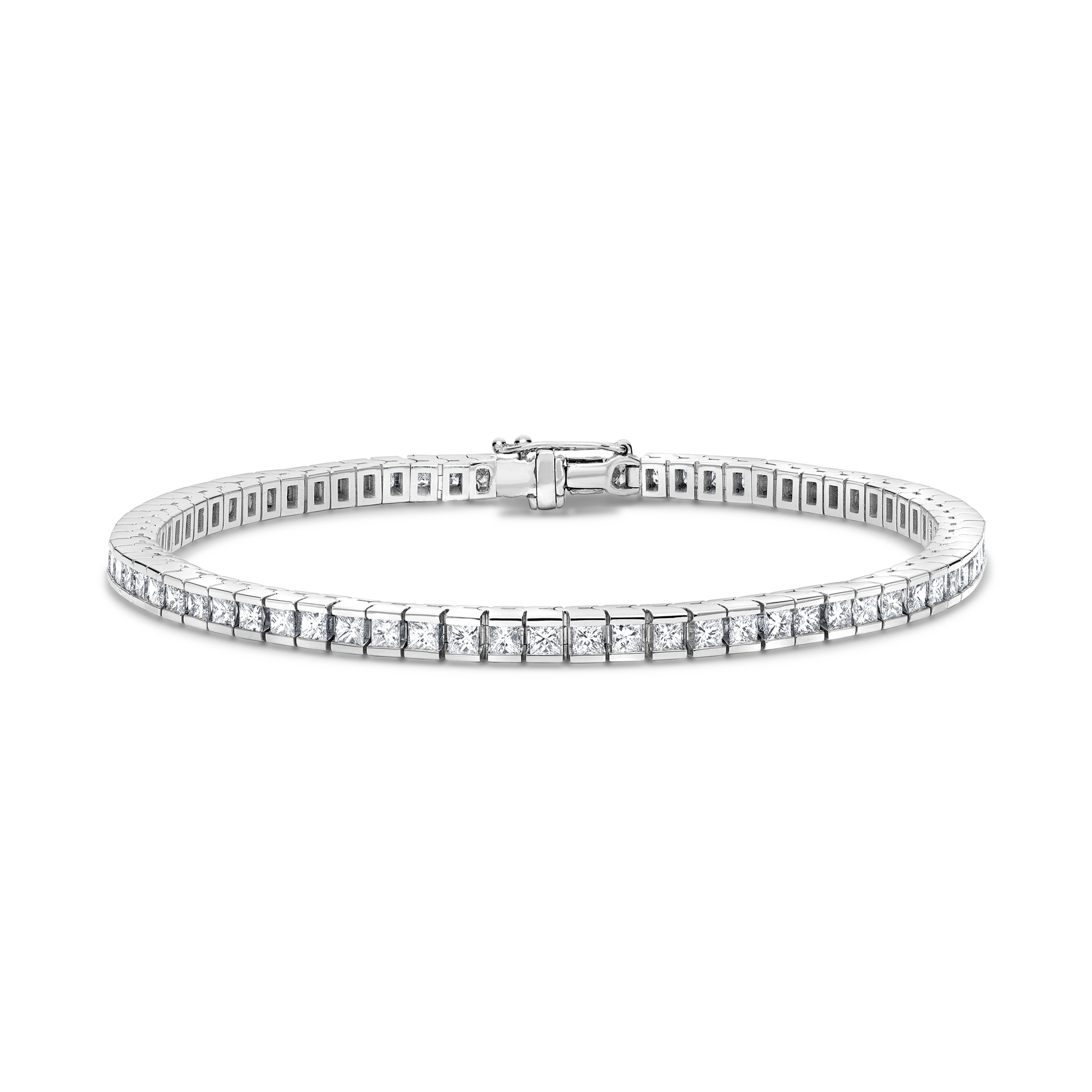 Princess Cut Diamond Line Bracelet 3.35ct in 18ct White Gold Princess Cut Channel Set