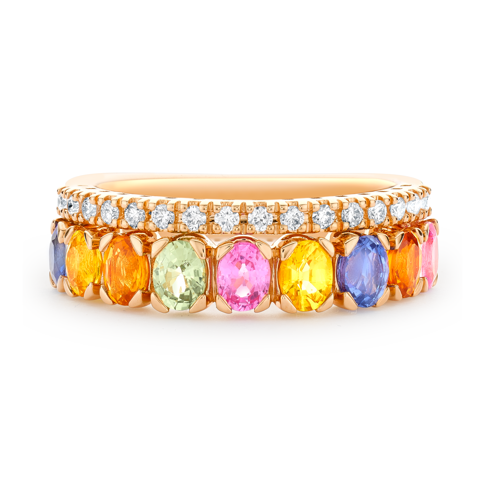 Rainbow Sapphire & Diamond Half-Eternity Ring Oval Cut, Claw Set_2