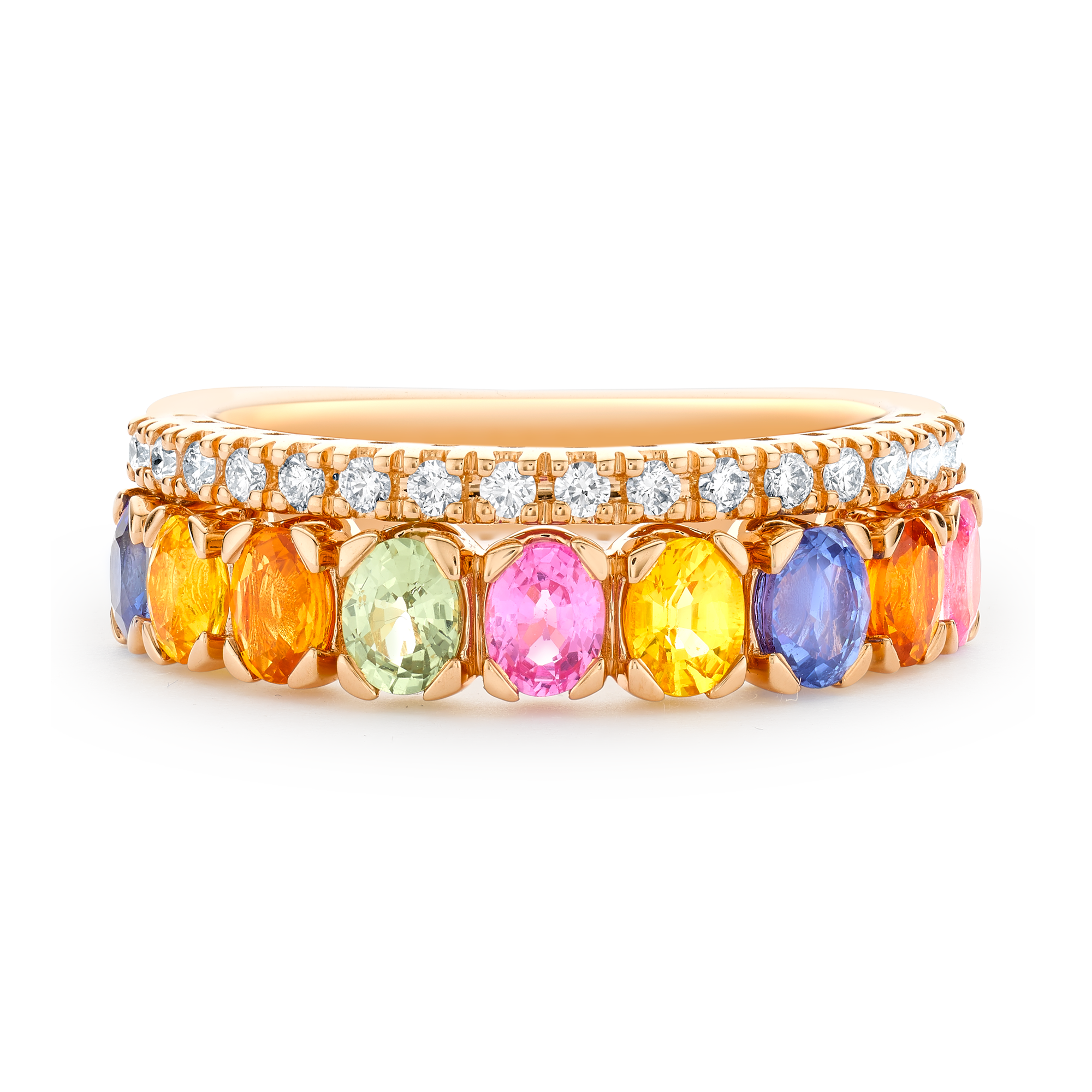 Rainbow Sapphire & Diamond Half-Eternity Ring Oval Cut, Claw Set_2