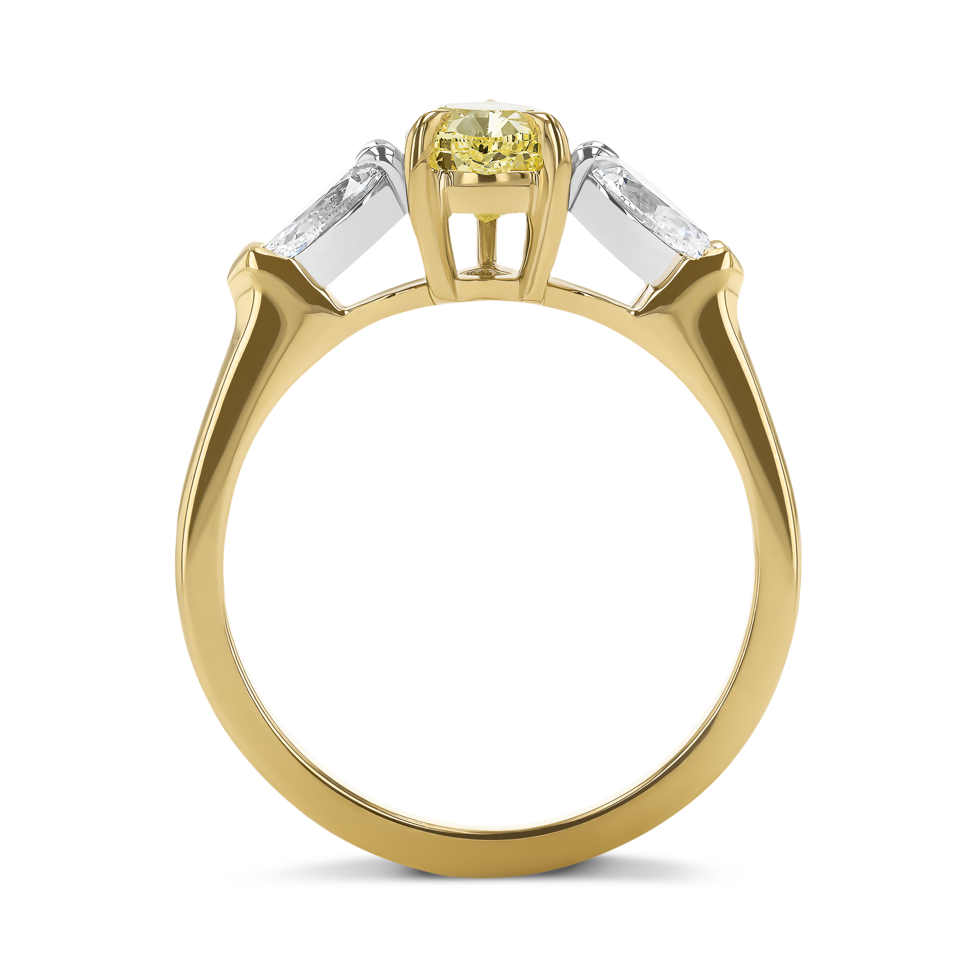 Pear Shaped 1.36ct Fancy Intense Yellow Three Stone Diamond Ring Pear Cut, Claw Set_3