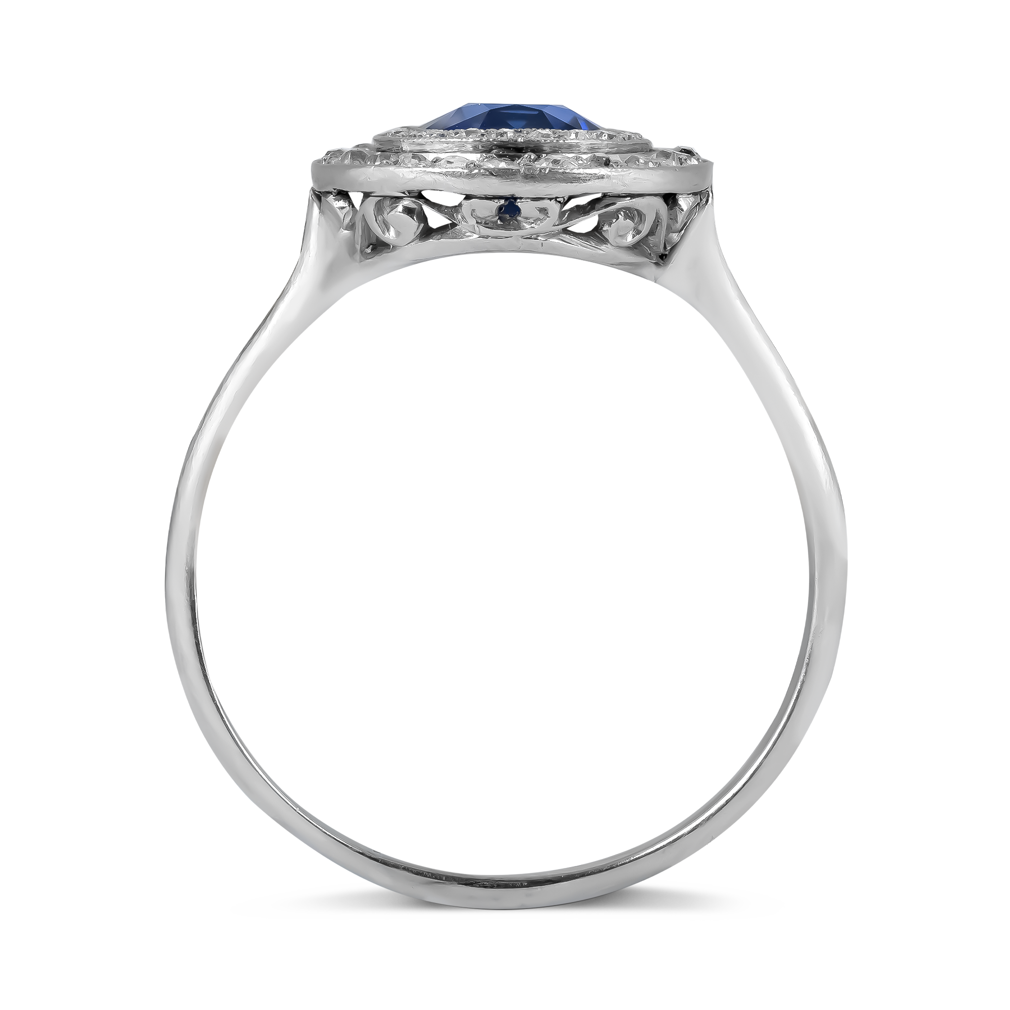 Oval Cut Sapphire and Diamond Target Ring Oval Cut, Millegrain Set_3