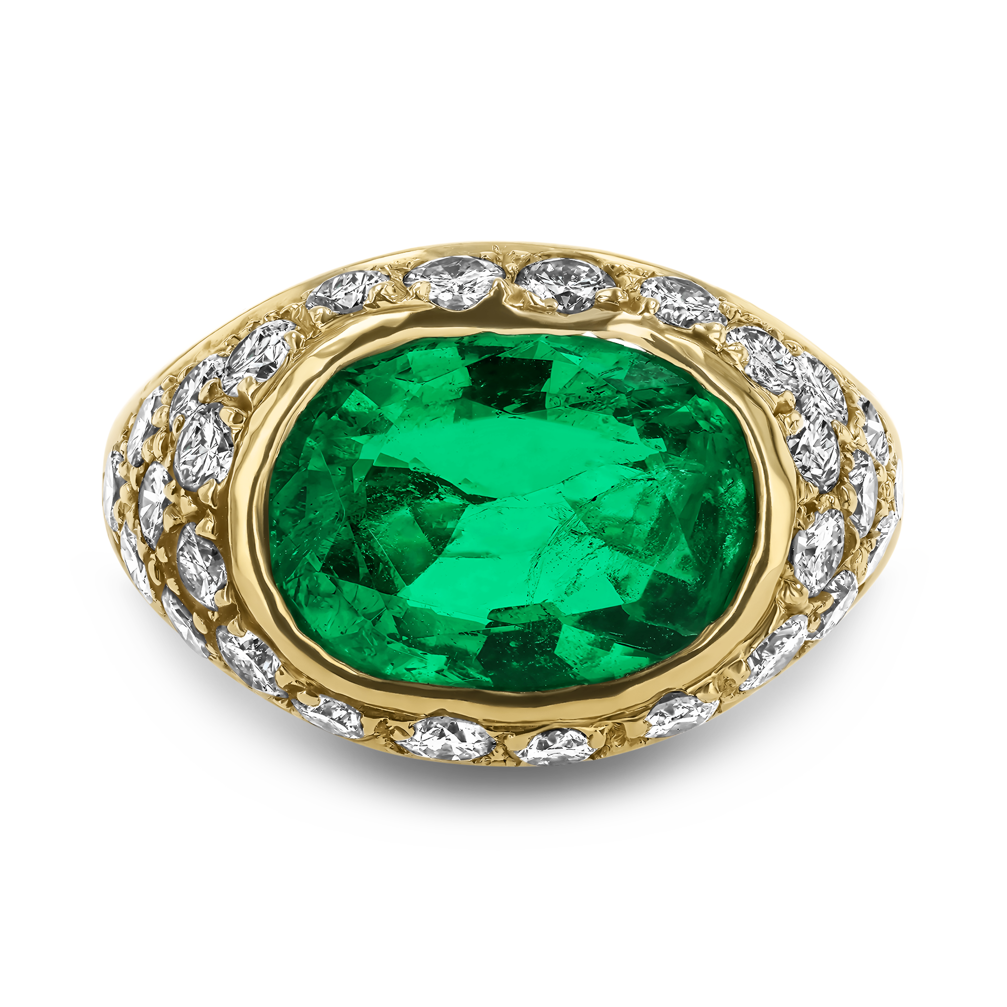 Retro Oval Cut 3.40ct Colombia Emerald and Diamond Ring Oval Cut, Rubover Set_2
