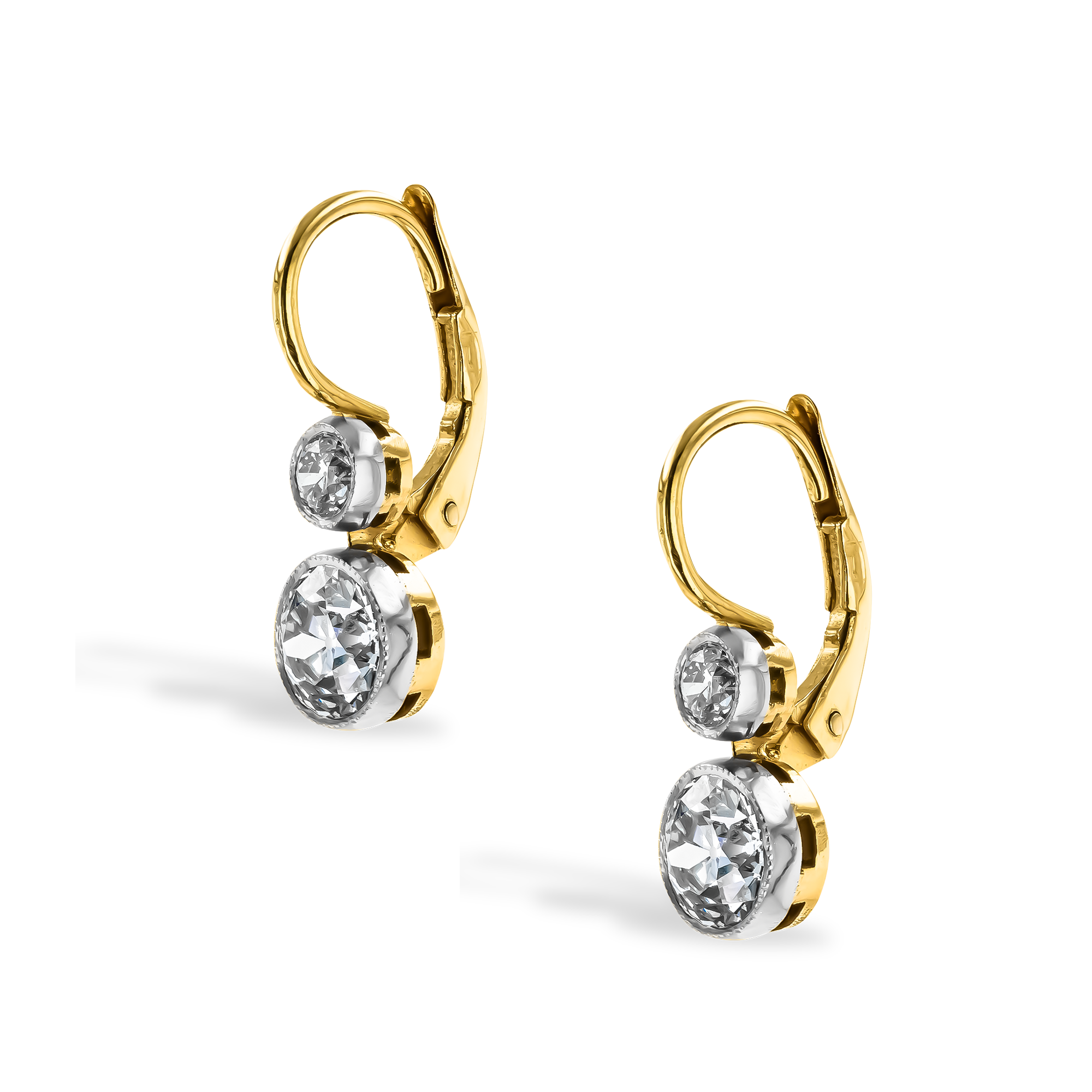 Diamond Drop Earrings Brilliant Cut, Millegrain Set_2