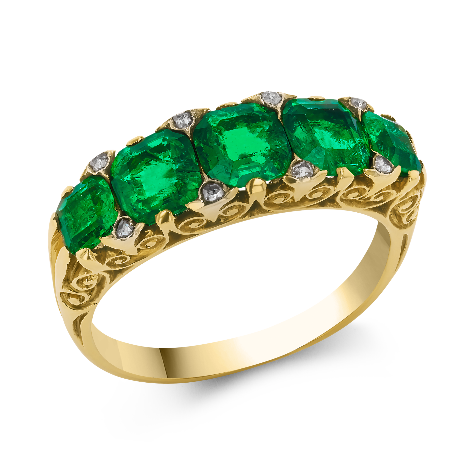 Victorian Octagonal Cut 2.00ct Emerald and Diamond Ring Octagonal Cut, Claw Set_1