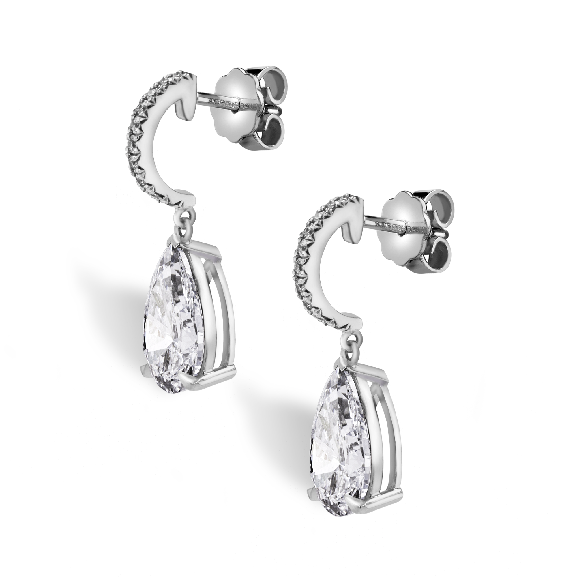 Diamond Three Claw Drop Earrings with Diamond Hoop Tops Pearshape Cut, Three Claw_2