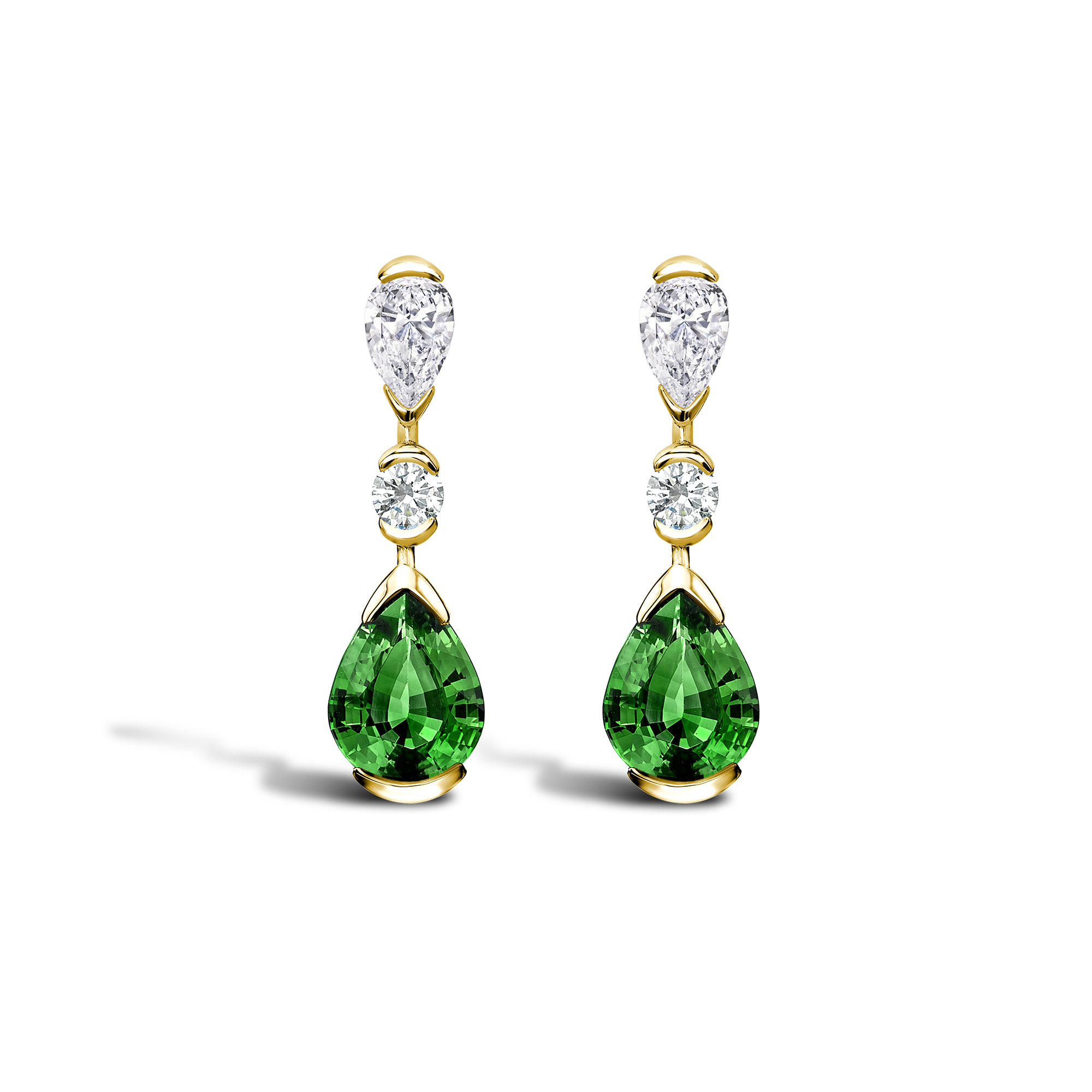 Pear Shape Emerald Drop Earrings Rubover Set with Pear and Brilliant Diamonds_1