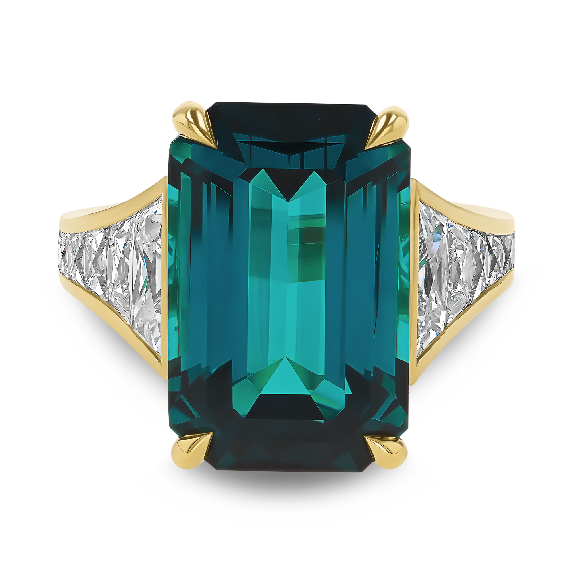Masterpiece 11.84ct Emerald Cut Namibia Tourmaline and Diamond Ring Emerald Cut, Claw Set_2