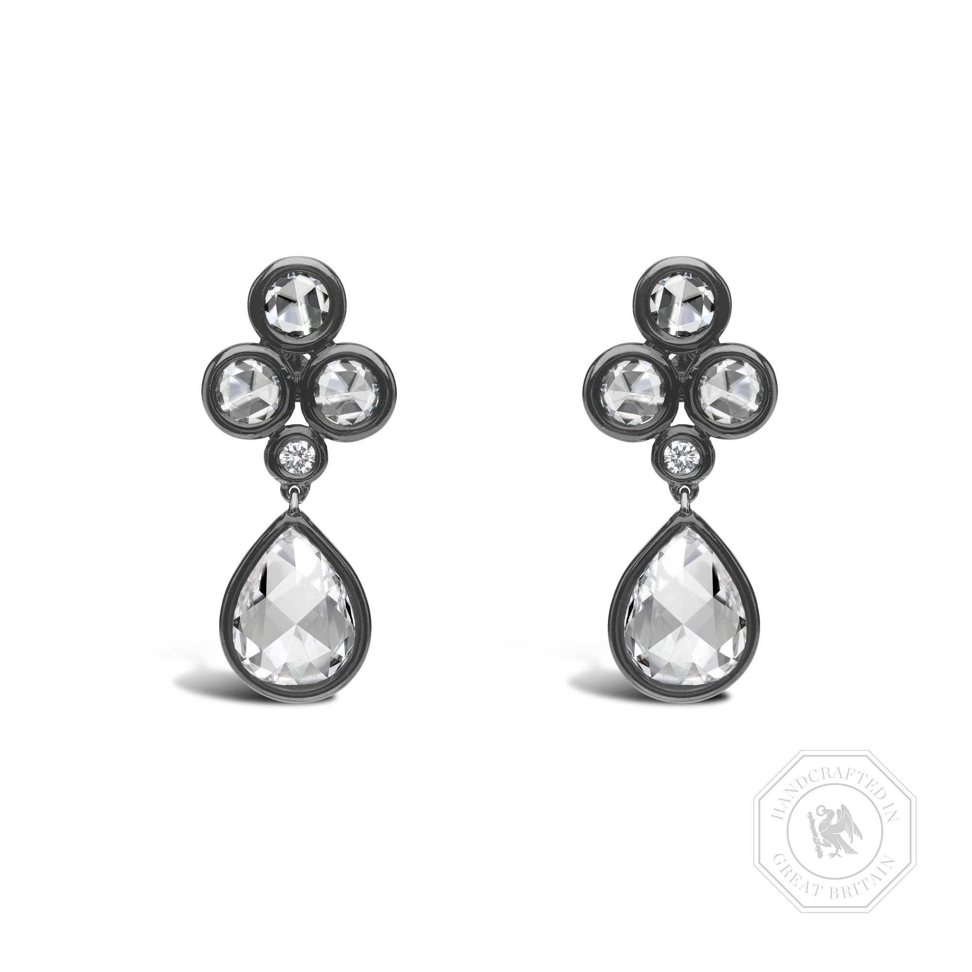 Pear Shaped Diamond Earrings Rose Cut, Rubover Set_1