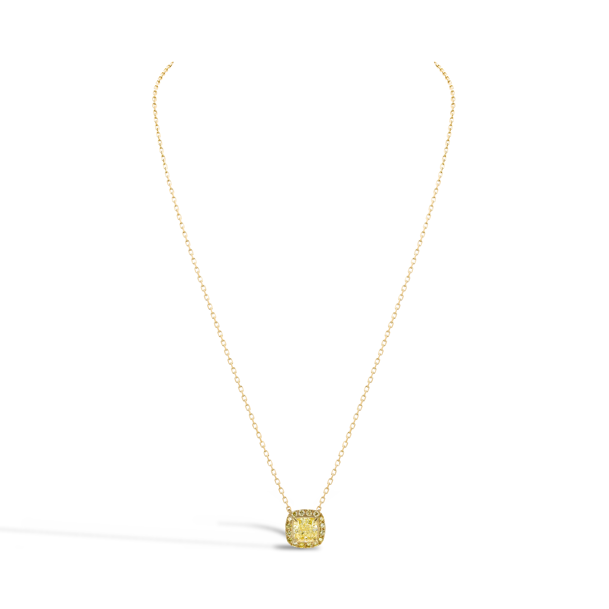 Celestial 1.51ct Fancy Yellow Diamond Pendant with Yellow Diamond Surround Cushion modern cut, Claw set_2