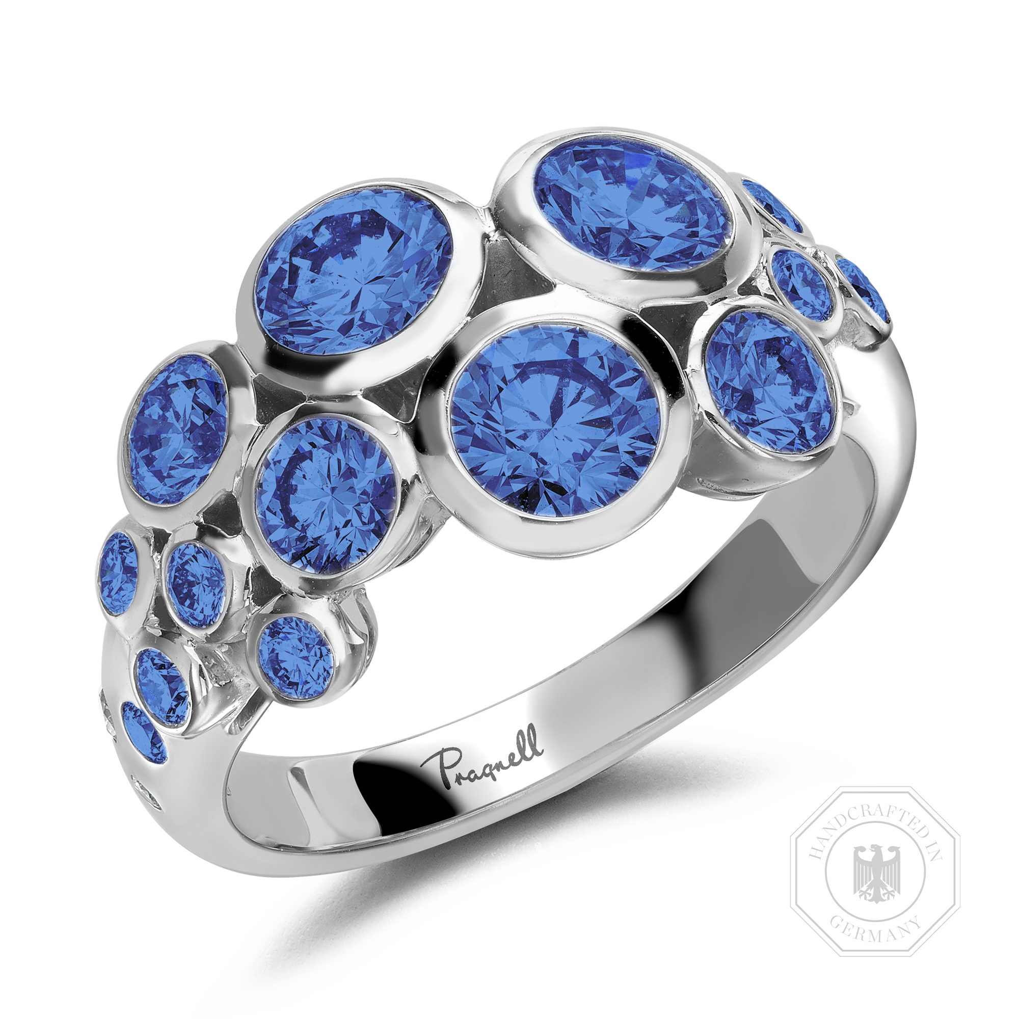 Bubbles Blue Sapphire Cocktail Ring Brilliant Cut, Rubover Set_1