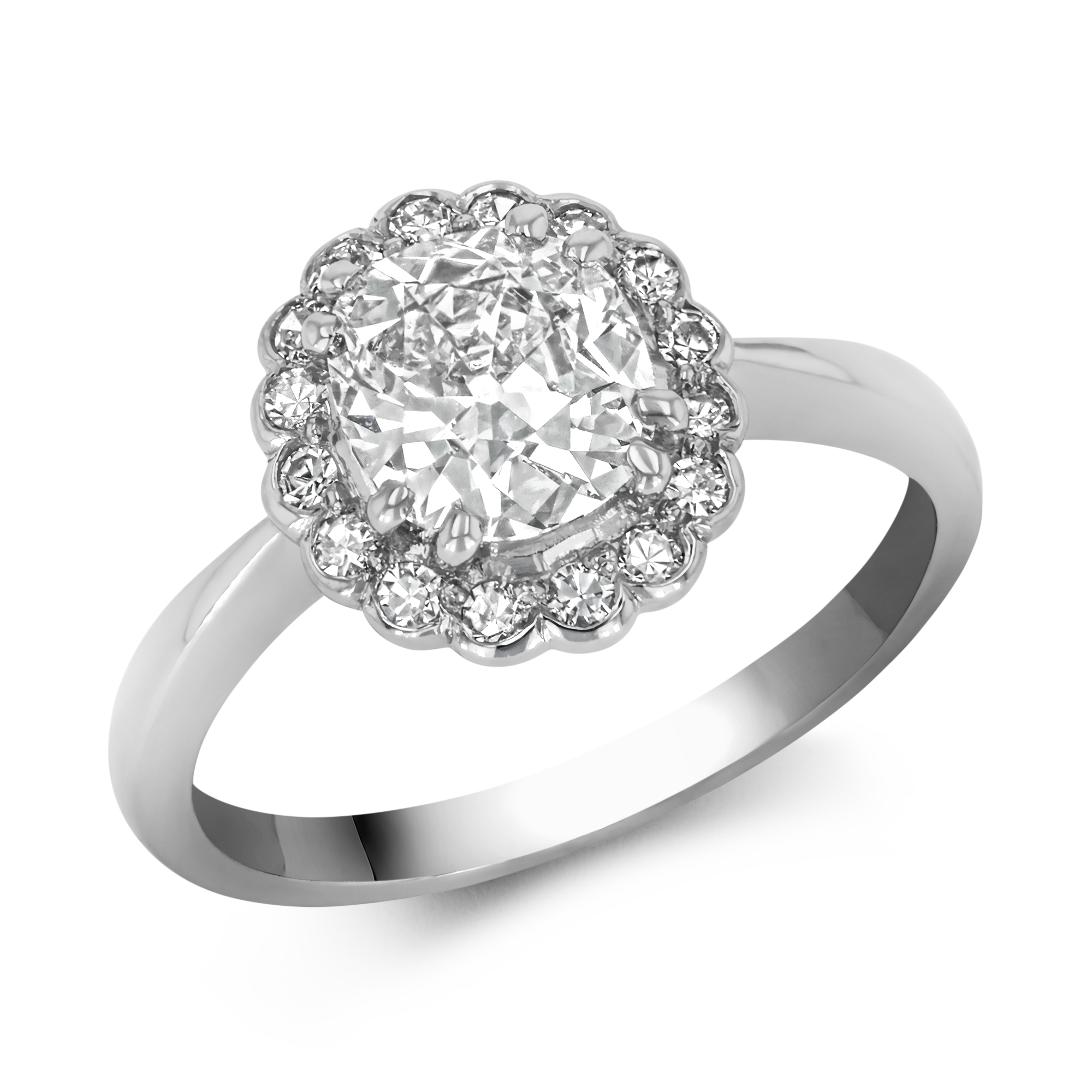 Cushion Cut 1.20ct Diamond Cluster Ring Cushion Antique Cut, Claw Set_1