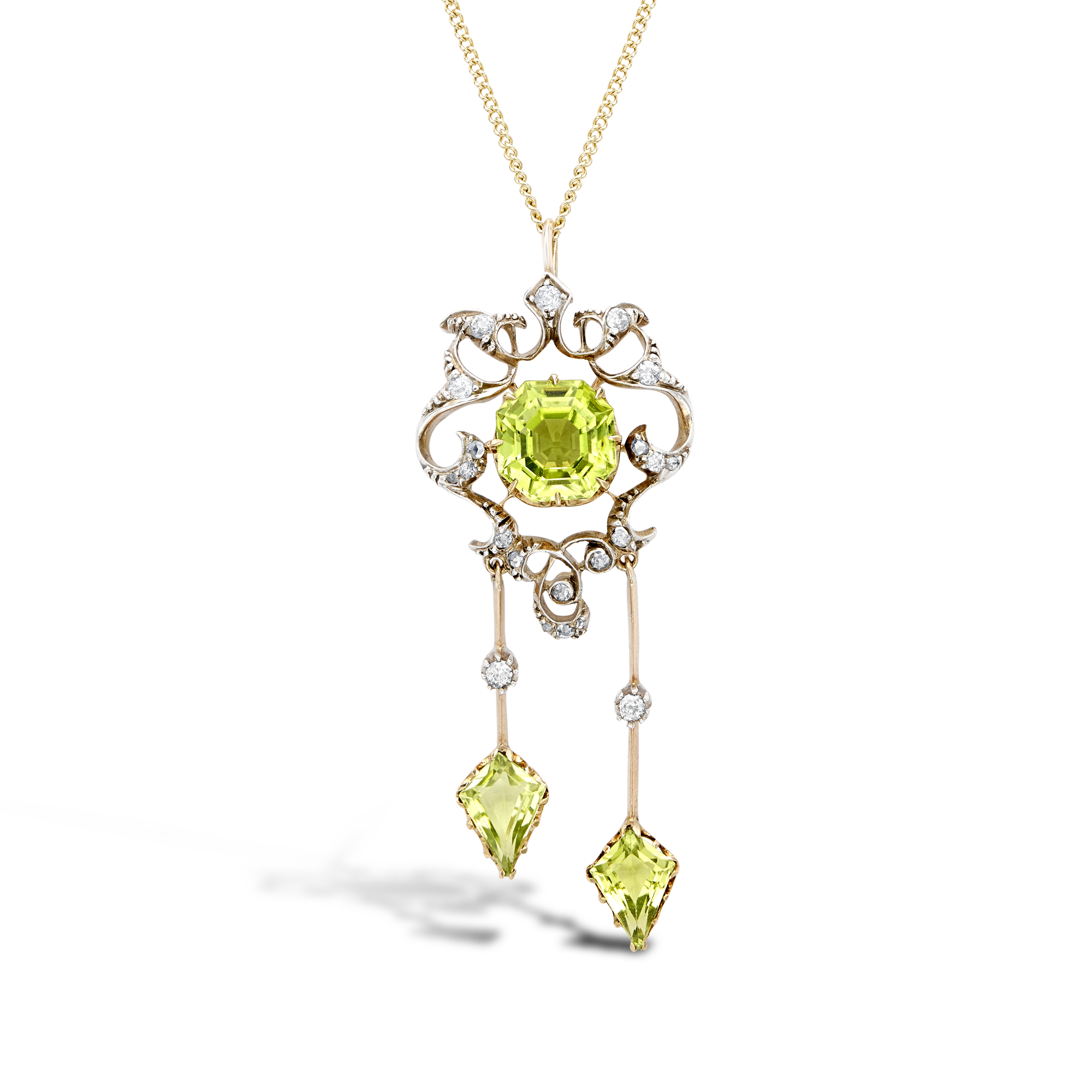 Edwardian Peridot and Diamond Brooch Octagon Cut, Claw Set_1