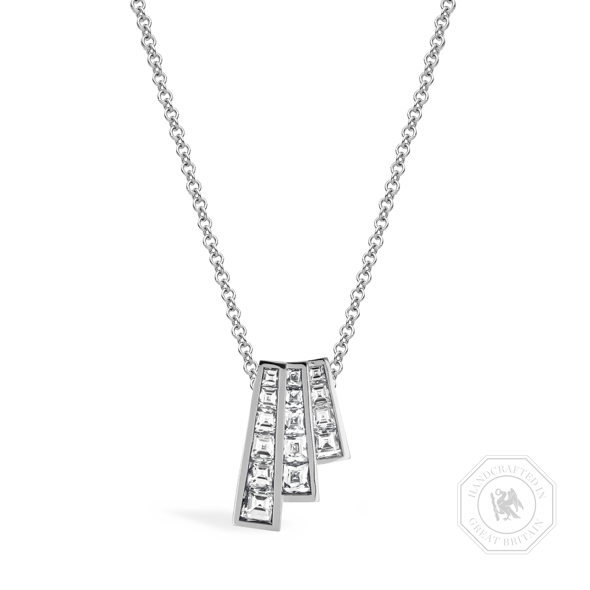 Manhattan 0.92ct Diamond Three Row Fan Pendant Carre Cut, Channel Set_1