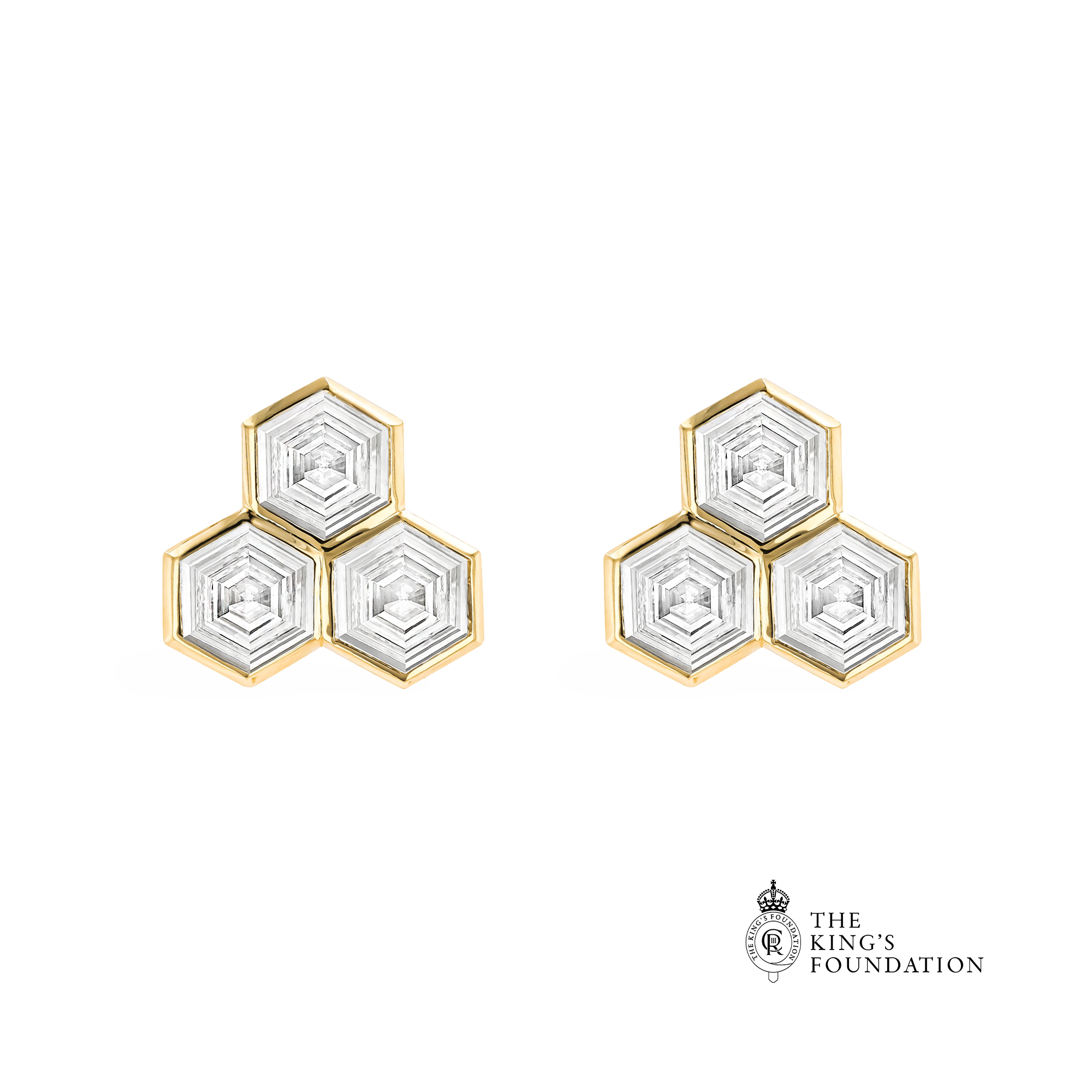Honeycomb 0.34ct Diamond Trilogy Earrings Hexagonal Cut, Rubover Set_1