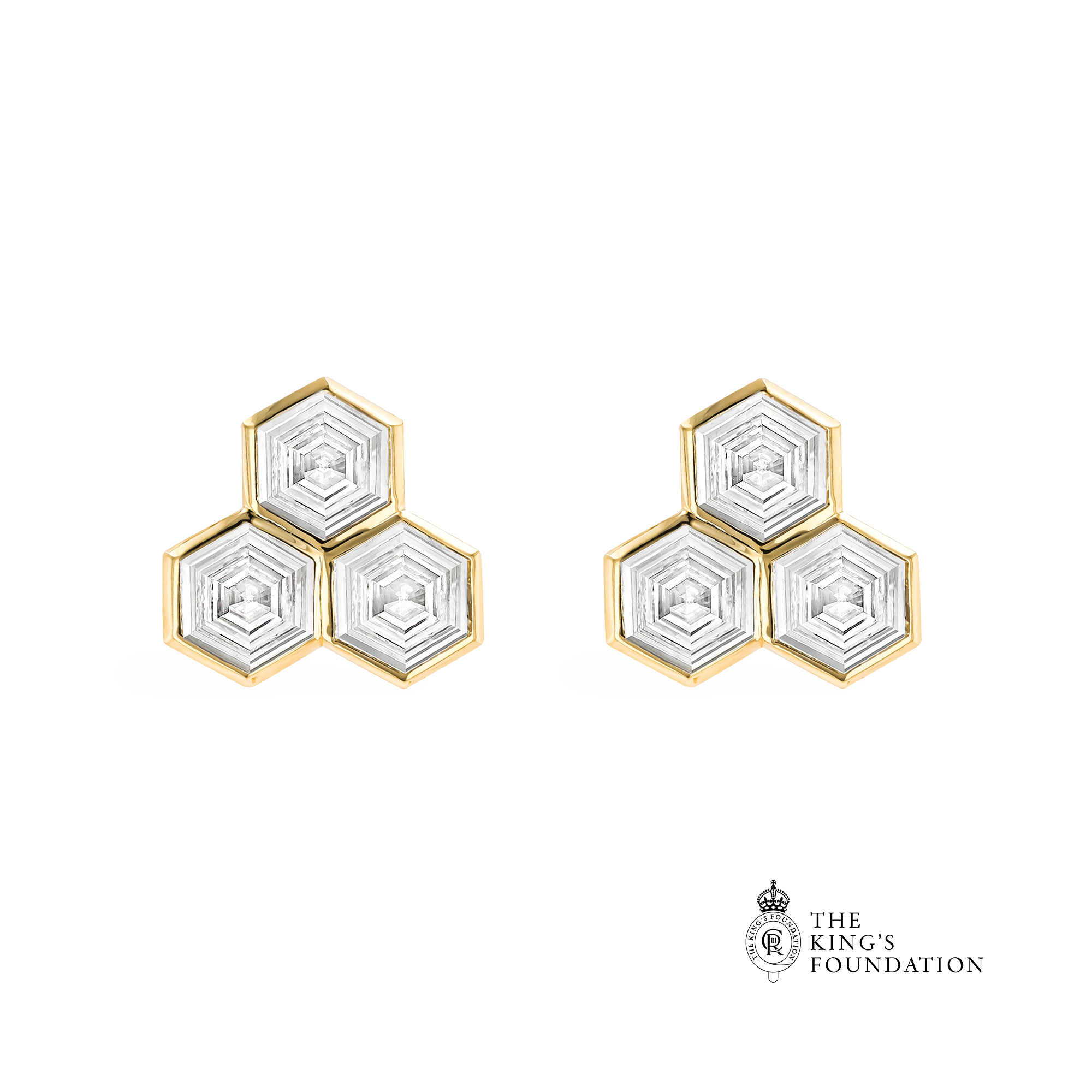 Honeycomb 1.85ct Diamond Trilogy Earrings Hexagonal Cut, Rubover Set_1