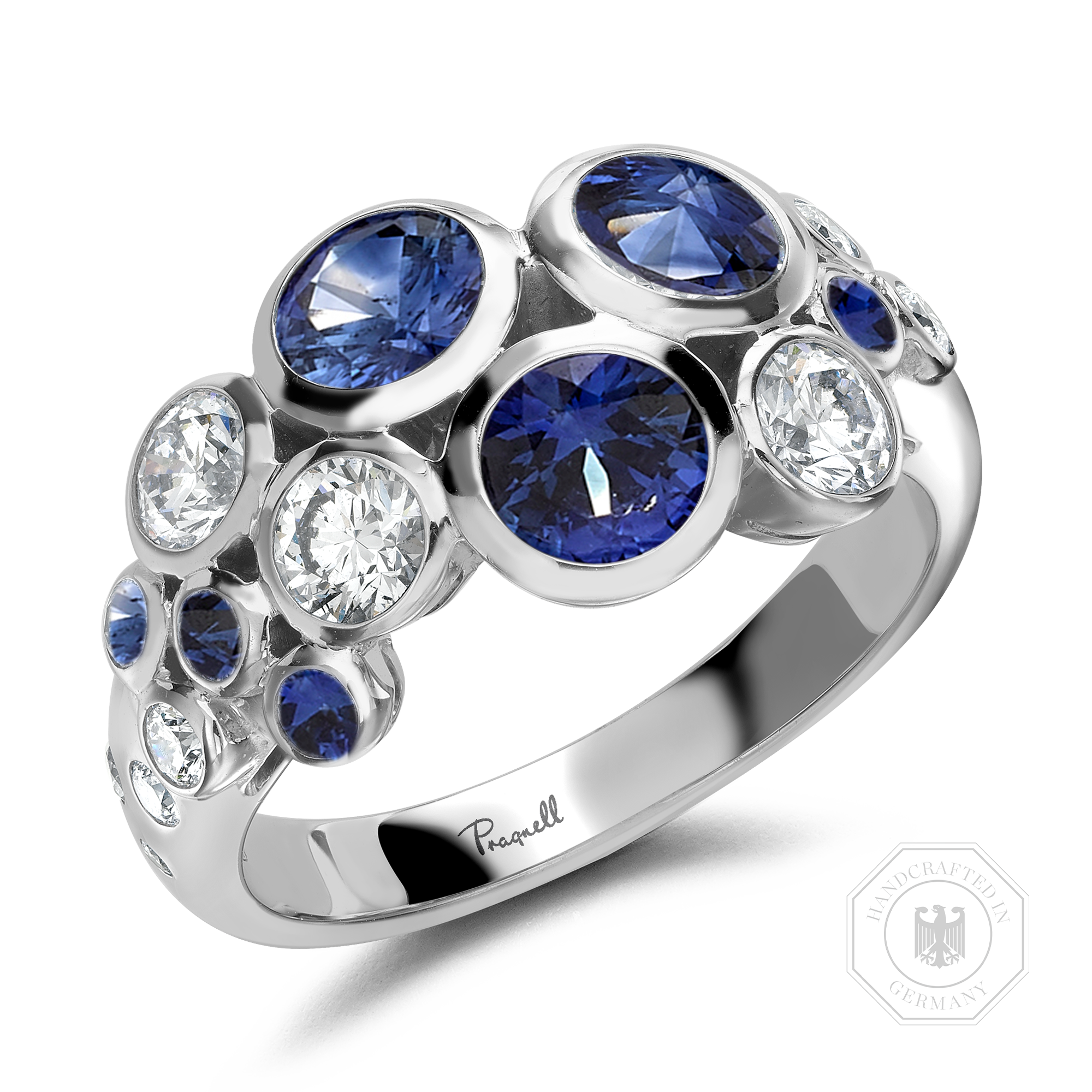 Bubbles Blue Sapphire and Diamond Dress Ring Brilliant Cut, Rubover Set_1