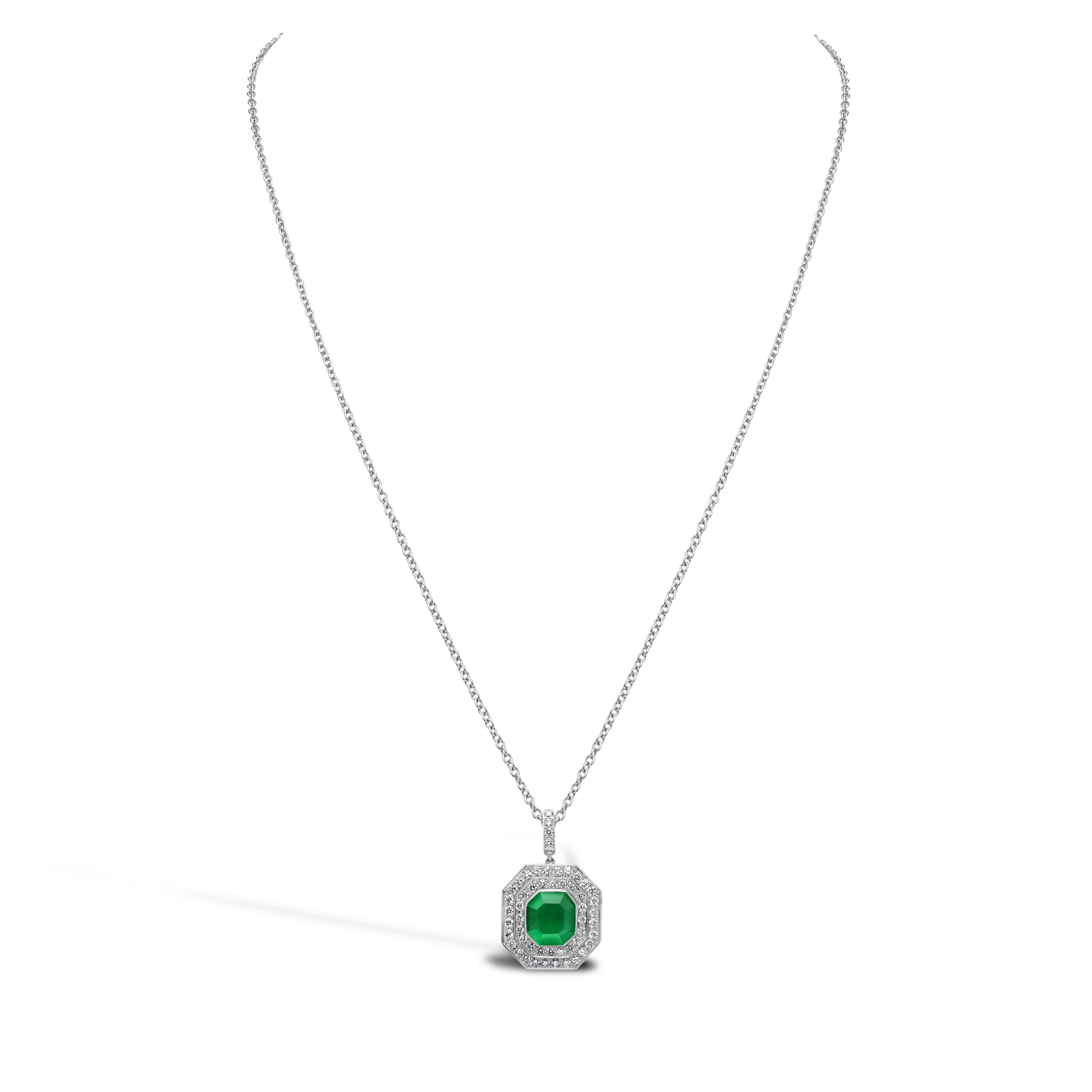 Trapeze Cut Emerald Pendant Trapeze and Brilliant Cut, Rub Over and Claw Set_2