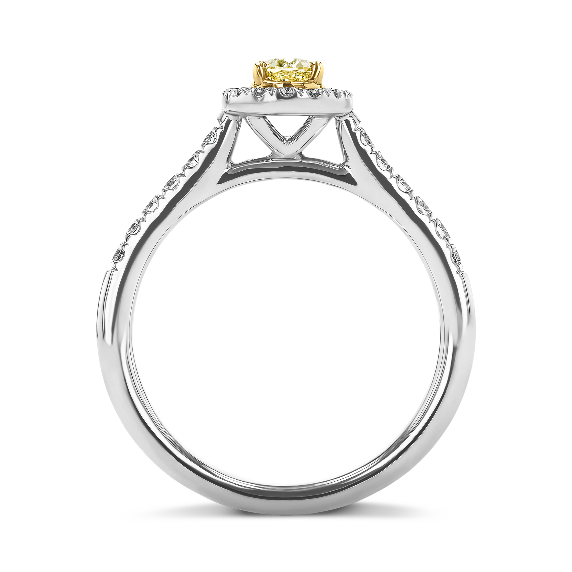 Fancy Yellow Diamond Cluster Ring with Diamond Surround and Shoulders Oval Cut, Four Claw Set_3