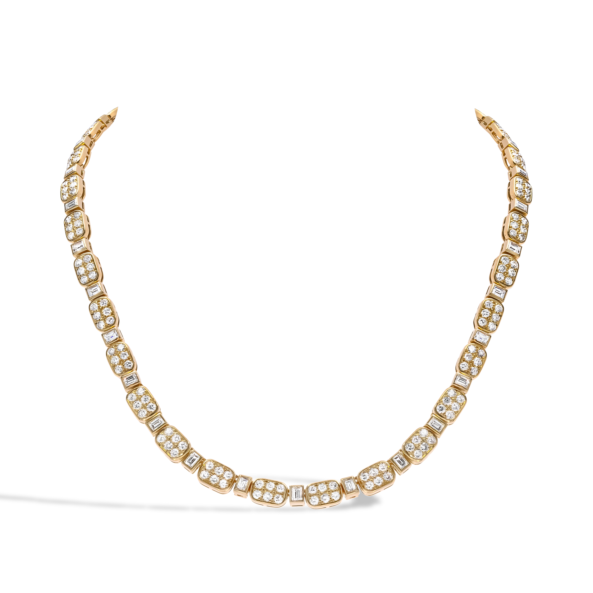 1990s Boucheron Convertible Diamond Necklace/Bracelet Round Brilliant & Emerald Cut, Grain & Rubover Set_2
