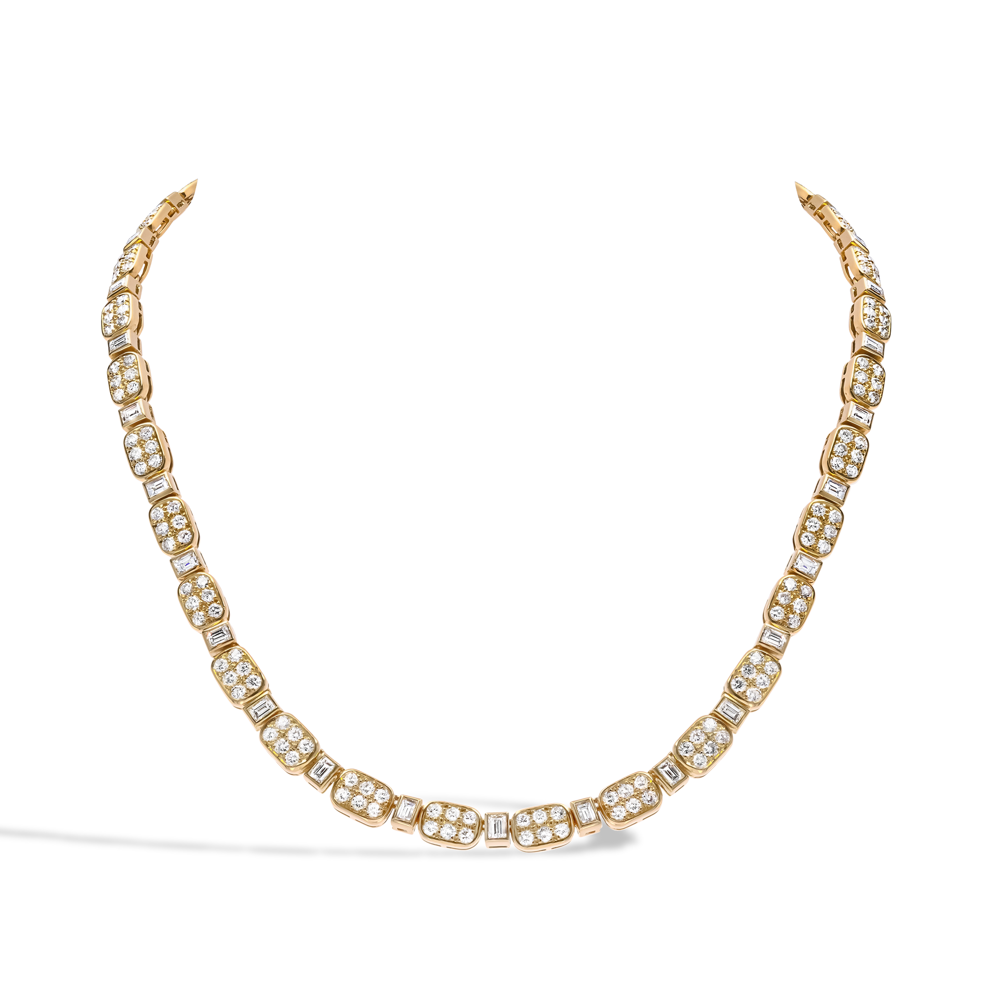 1990s Boucheron Convertible Diamond Necklace/Bracelet Round Brilliant & Emerald Cut, Grain & Rubover Set_2