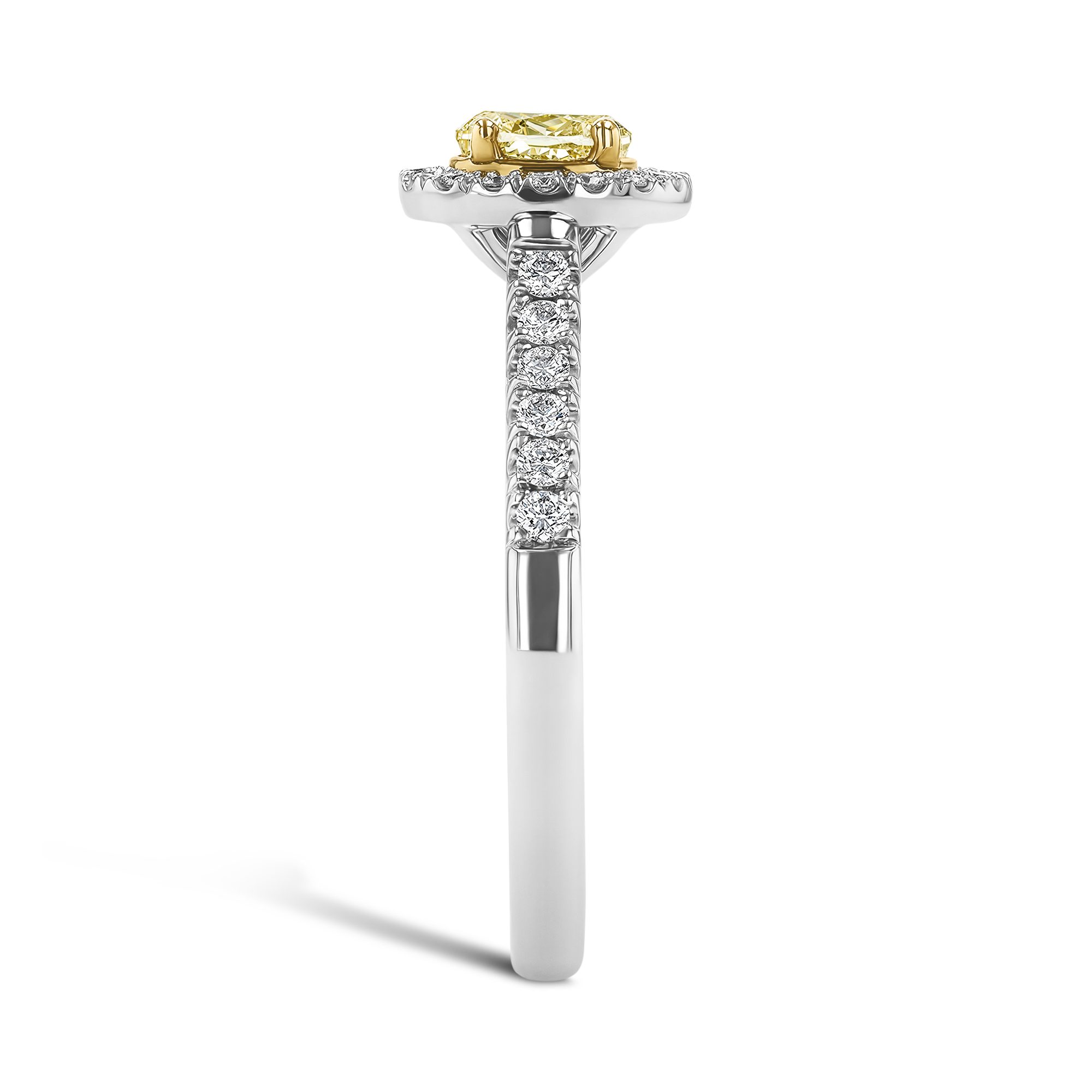 Fancy Yellow Diamond Cluster Ring with Diamond Surround and Shoulders Oval Cut, Four Claw Set_4