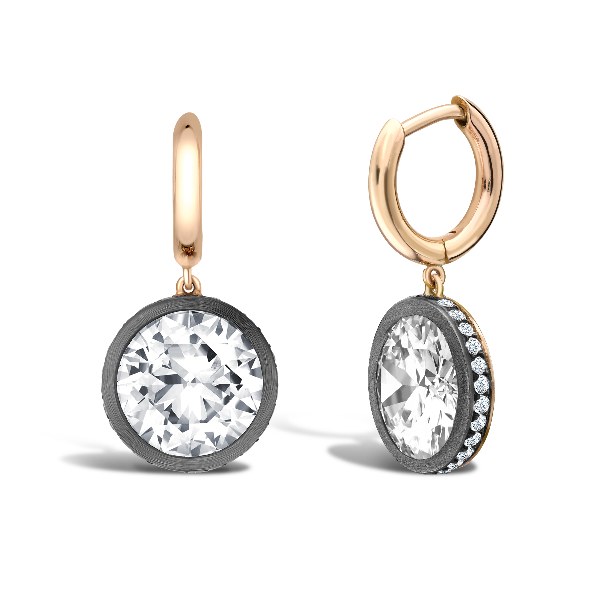 Masterpiece Diamond Drop Hoop Earrings Old European cut, Brilliant Cut Diamond Surround_1