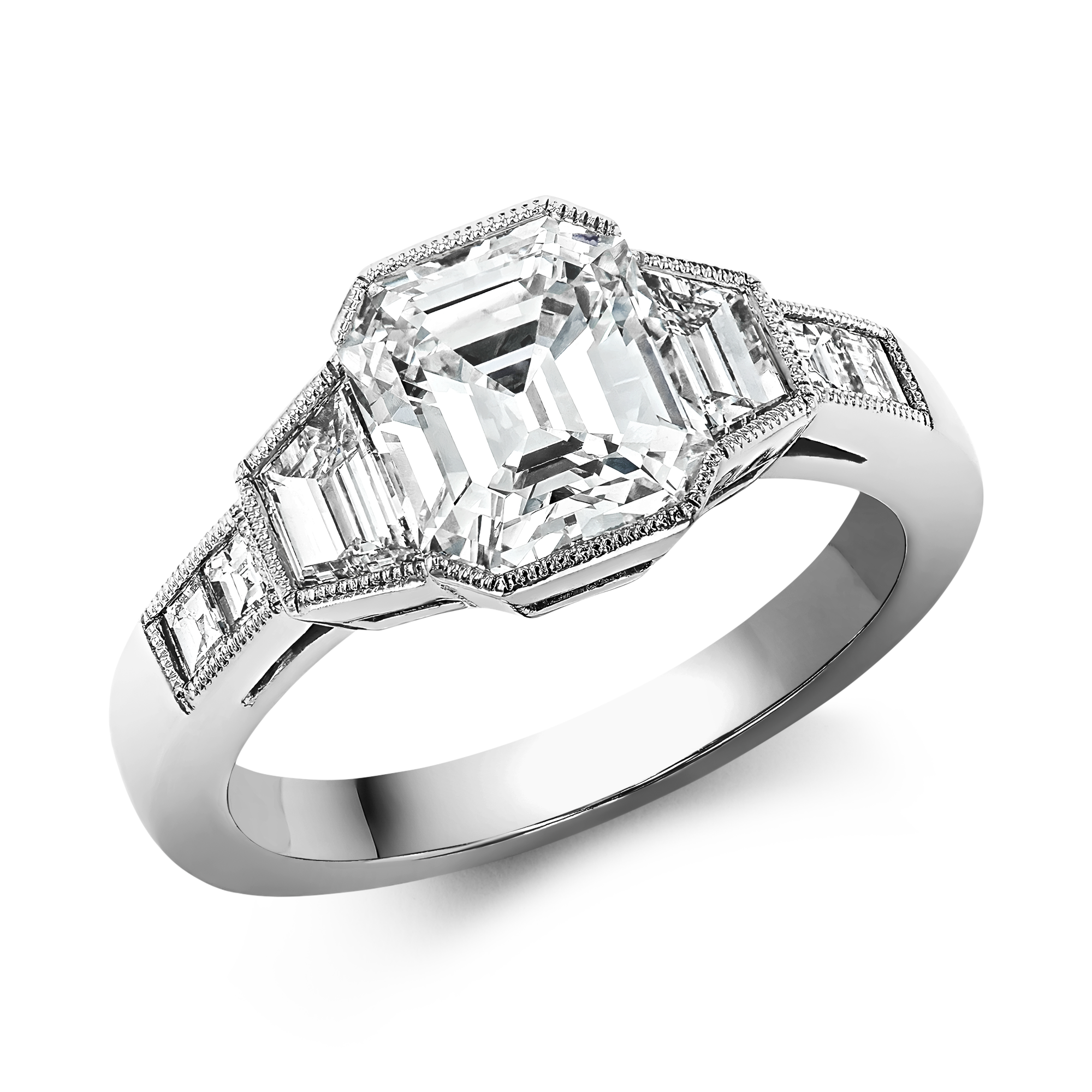 Art Deco Inspired 2.02ct Diamond Solitaire Ring Emerald Cut, Milegrain Set_1